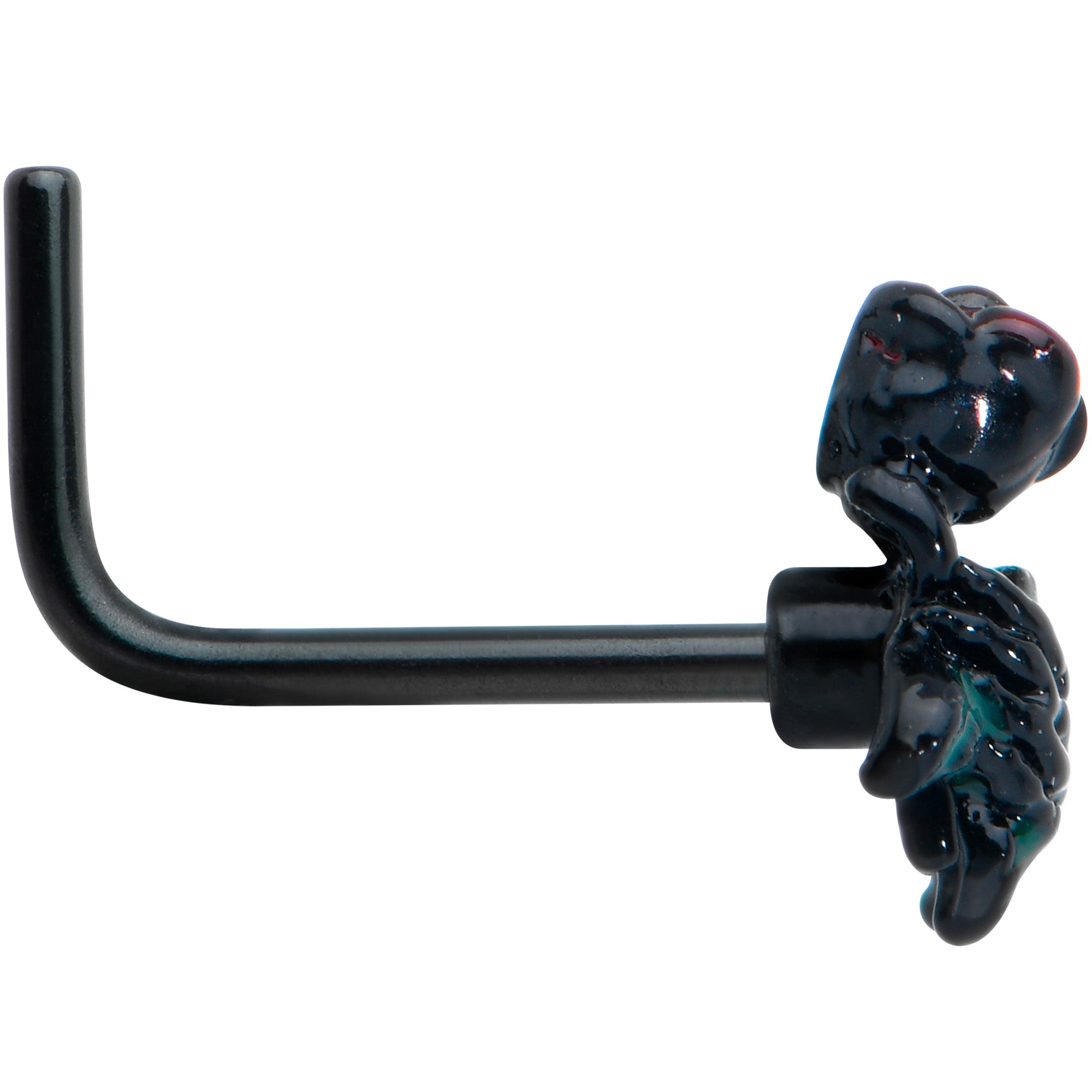20G 7mm Black Skeleton Flower Halloween L Shape Nose Ring