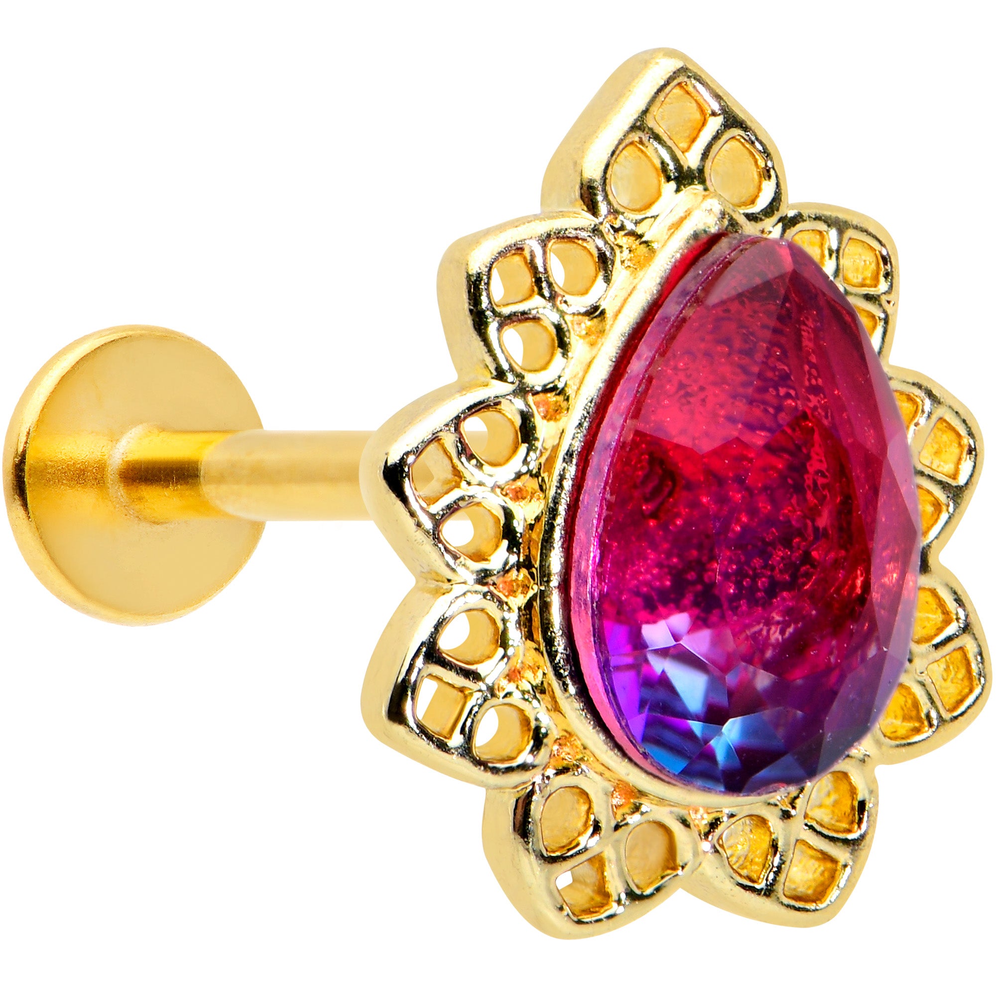 16G 5/16 Purple Tourmaline Gold Tone Drop Labret Monroe Tragus