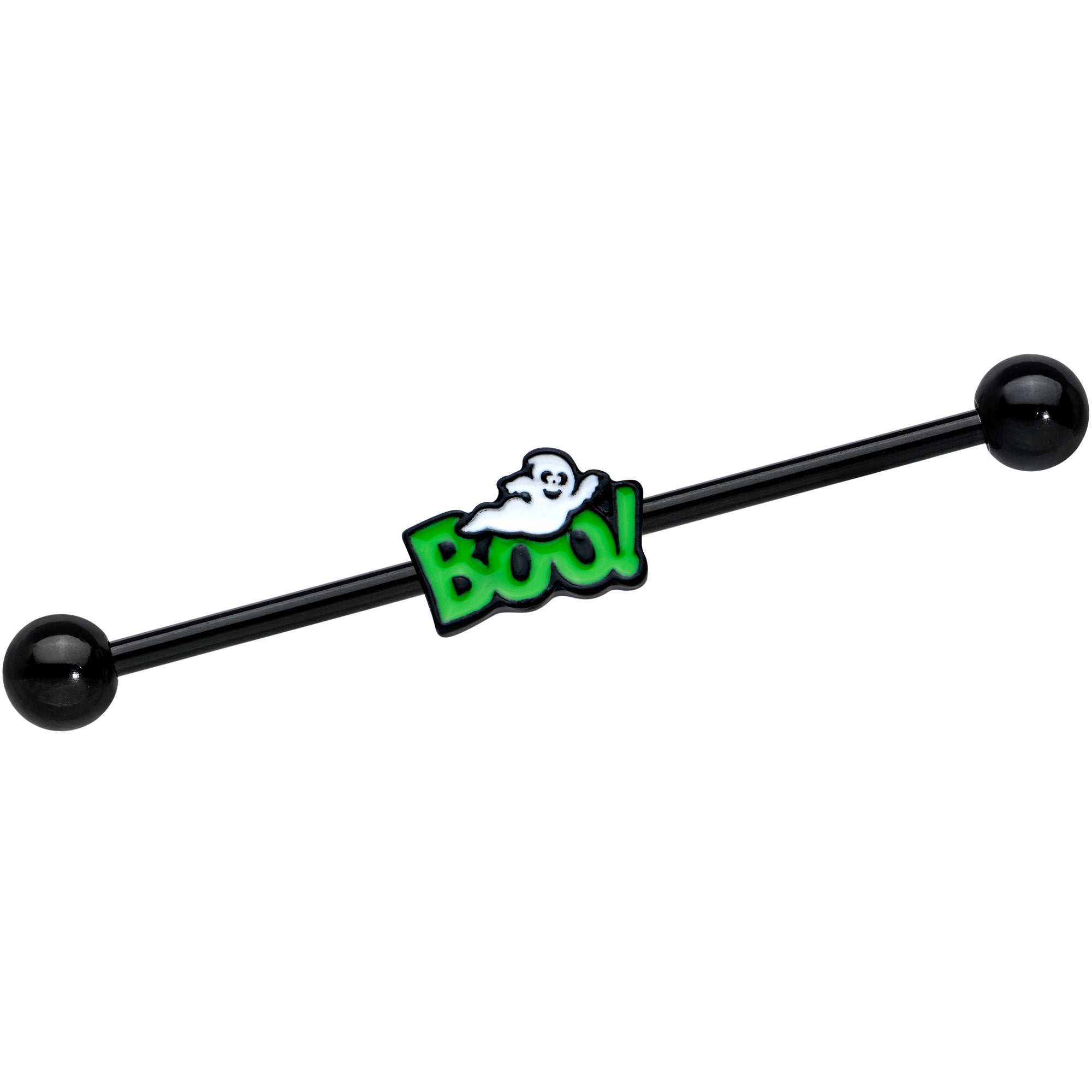 14G Black Green Boo Ghost Halloween Industrial Barbell 38mm