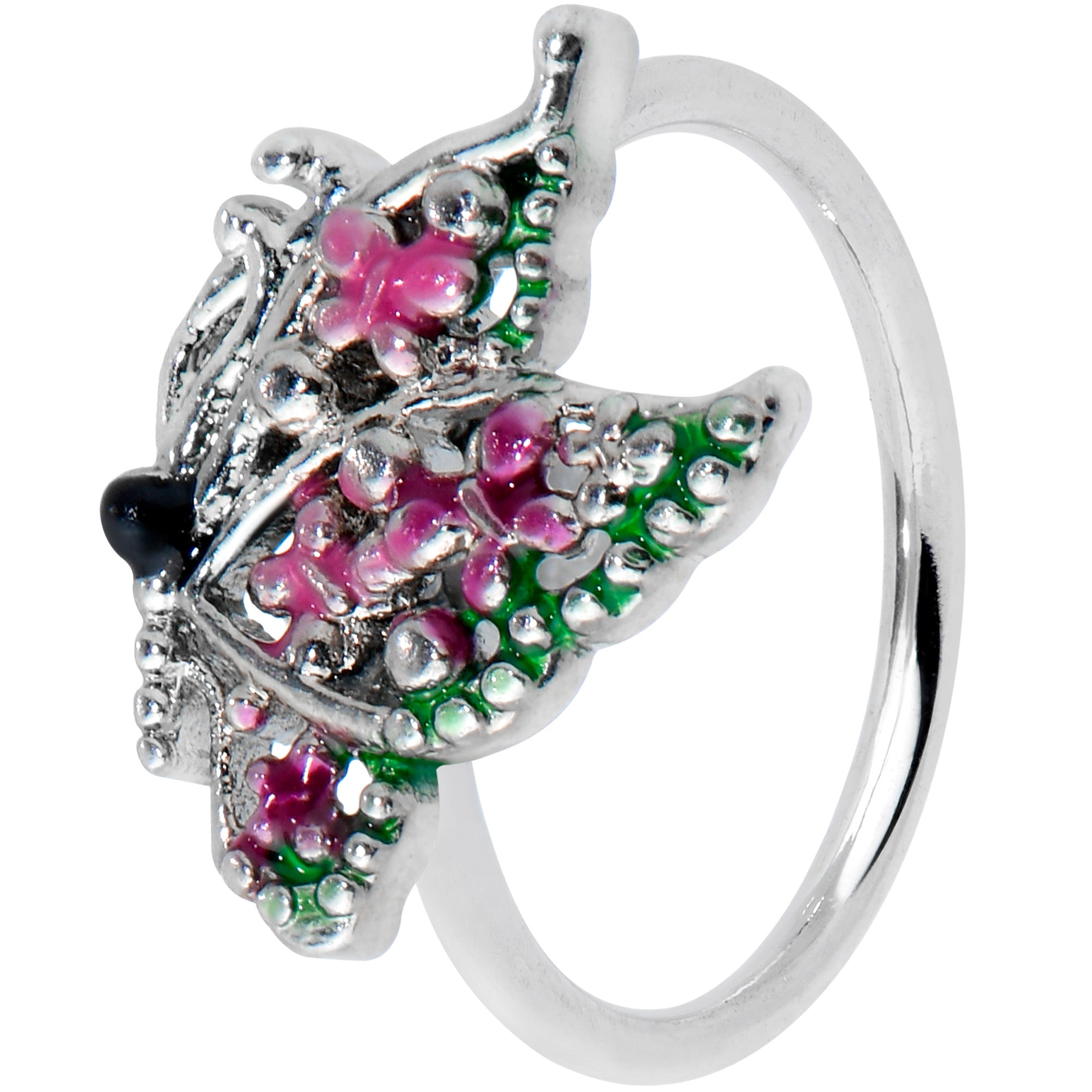 20G 5/16 Pink Gem Openwork Butterfly Wings Nose Hoop