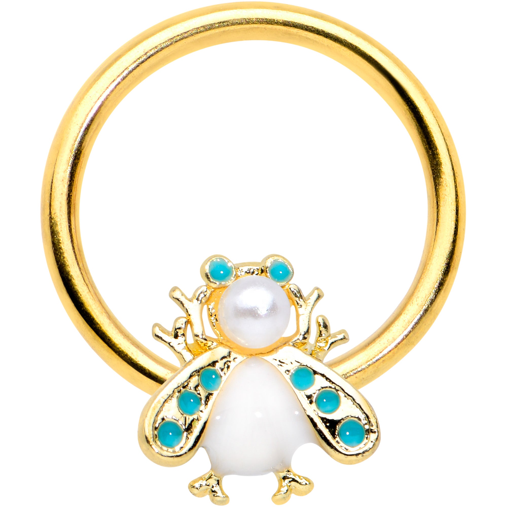 16G 3/8 White Gem Gold Tone Snow Bug BCR Captive Bead Ring