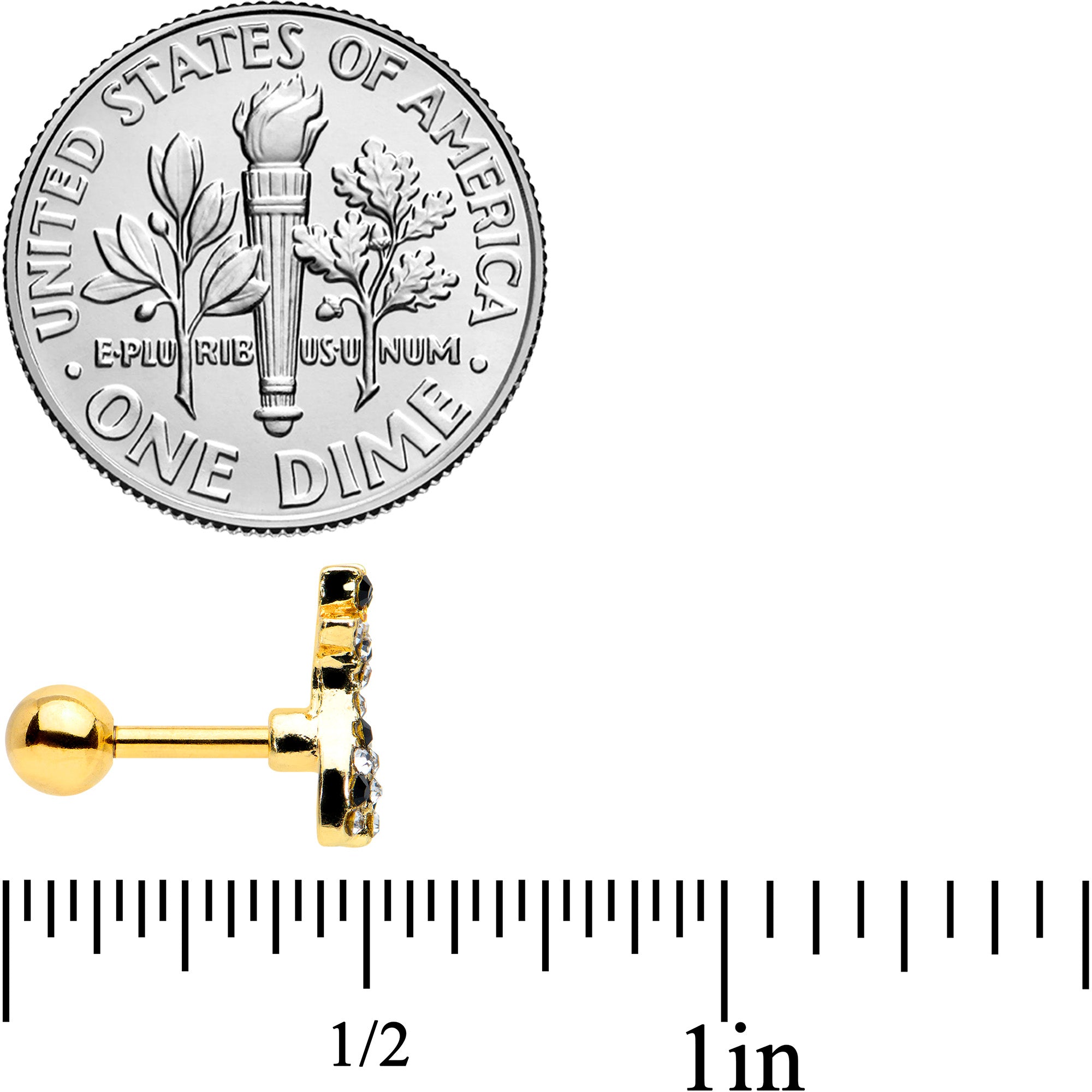 16G 1/4 Black Gem Gold Tone Decadent Deer Cartilage Tragus