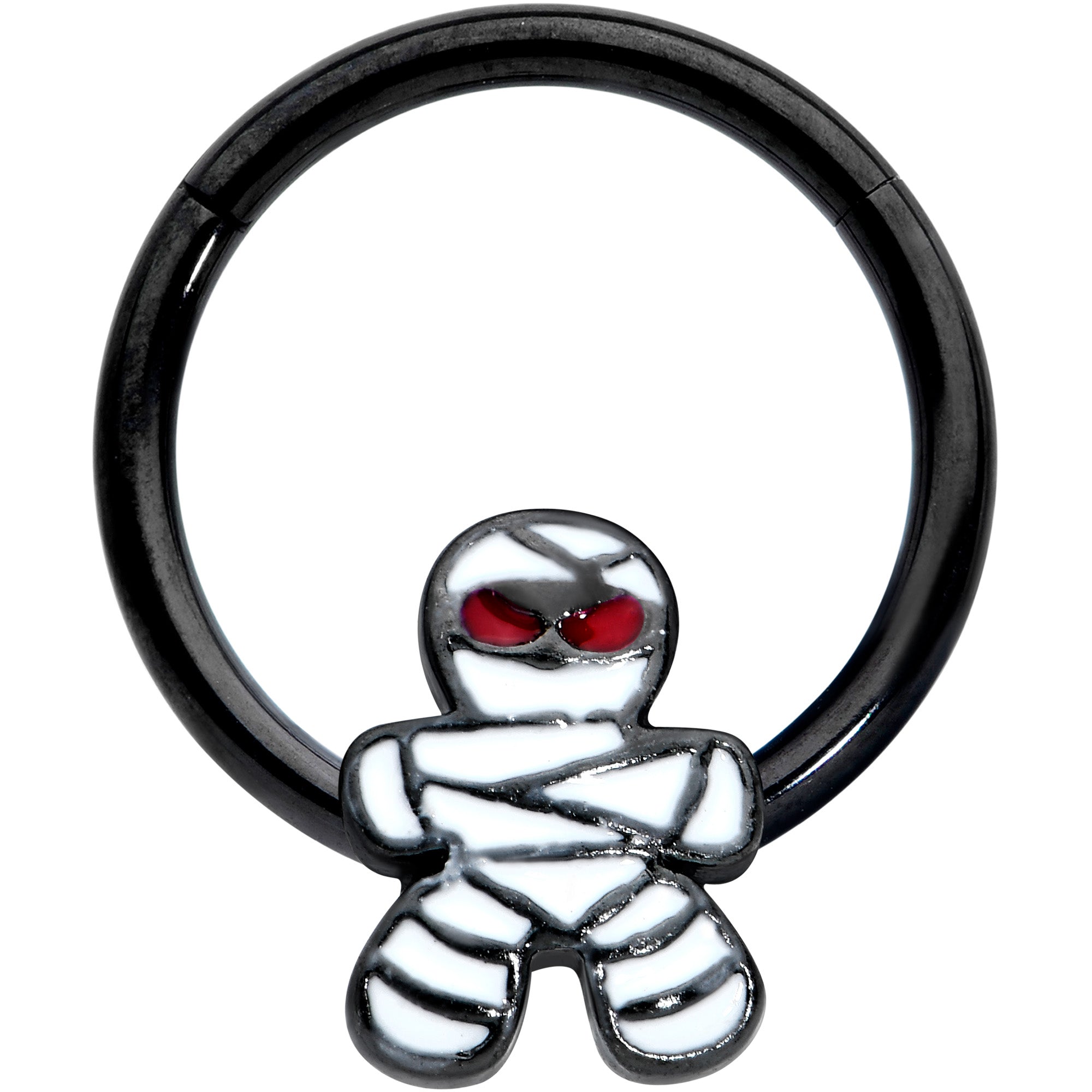 16G 3/8 Black Red Eye Mummy Halloween Segment Ring
