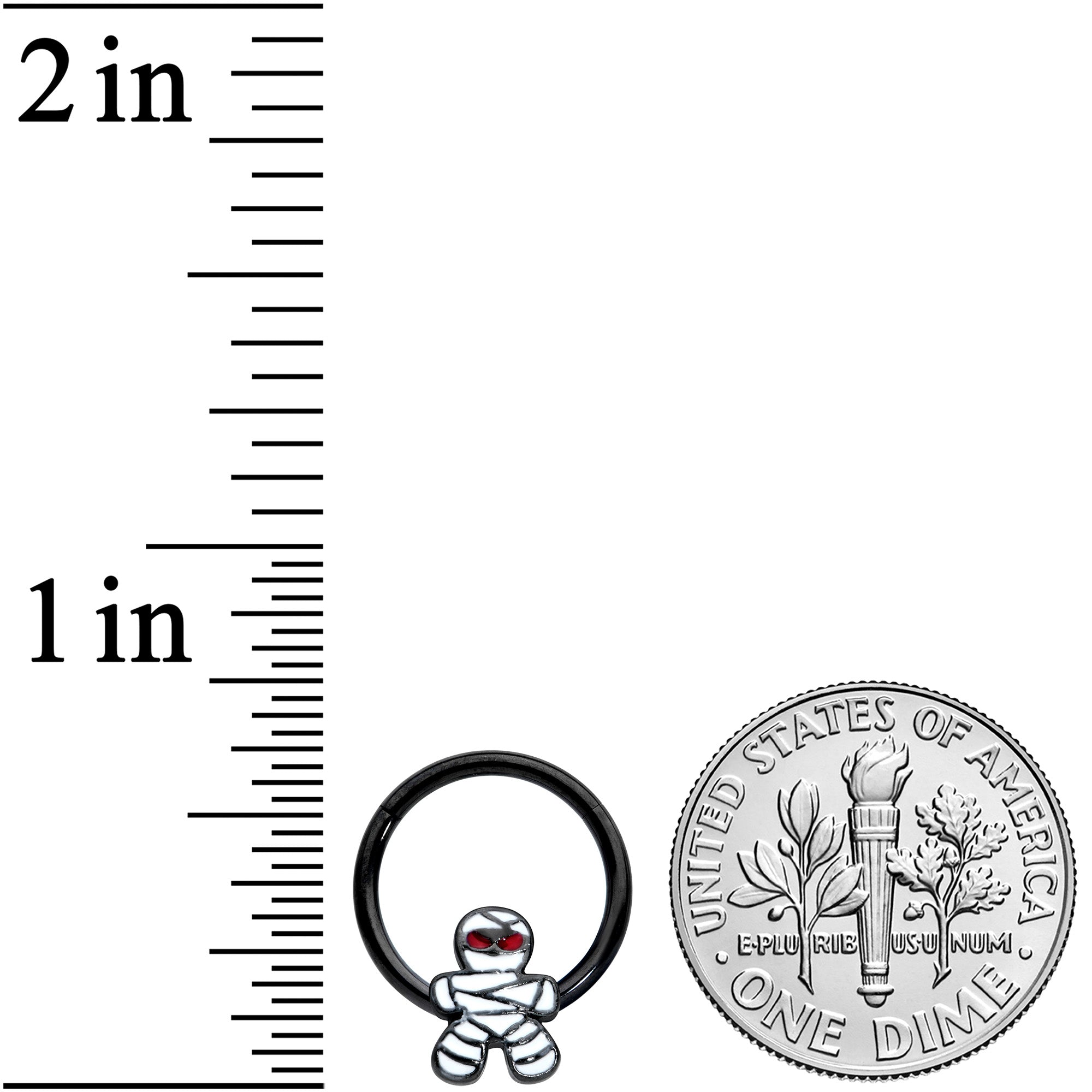 16G 3/8 Black Red Eye Mummy Halloween Segment Ring