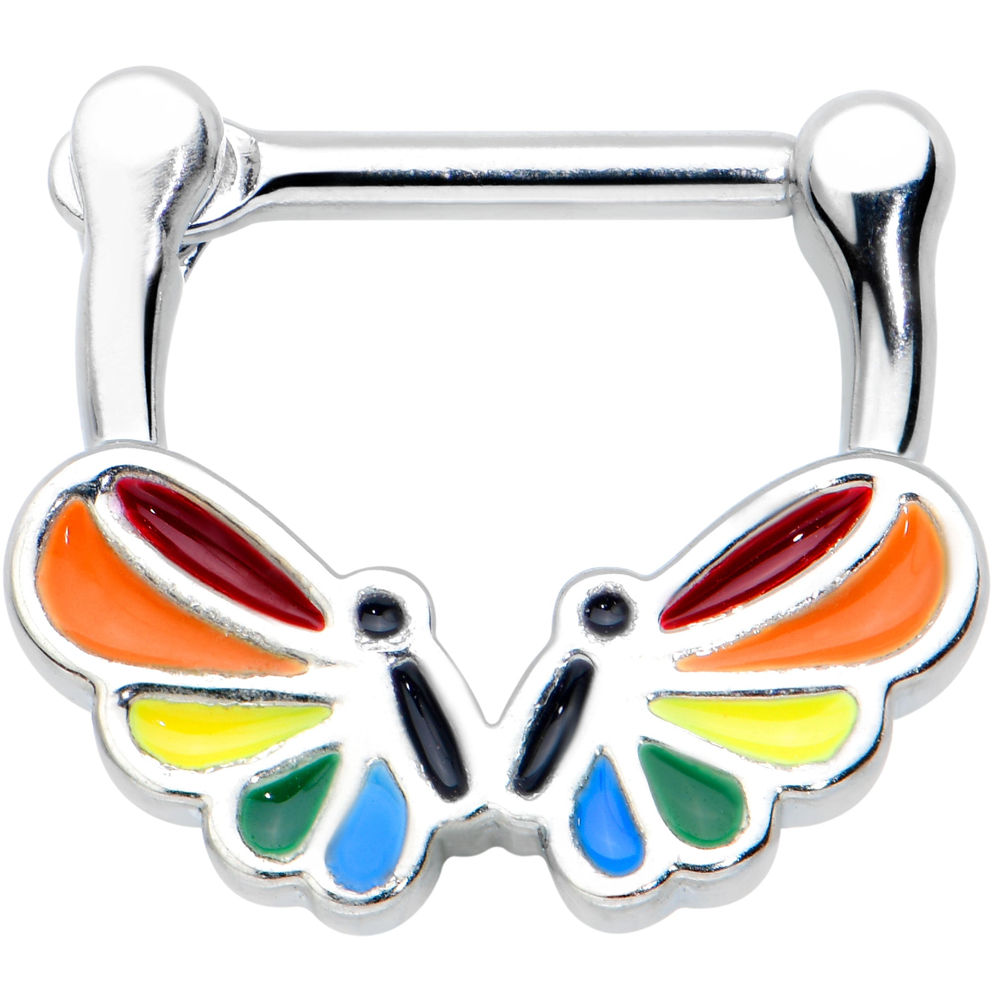 16G 5/16 Pride Rainbow Stripes Butterfly Cartilage Clicker