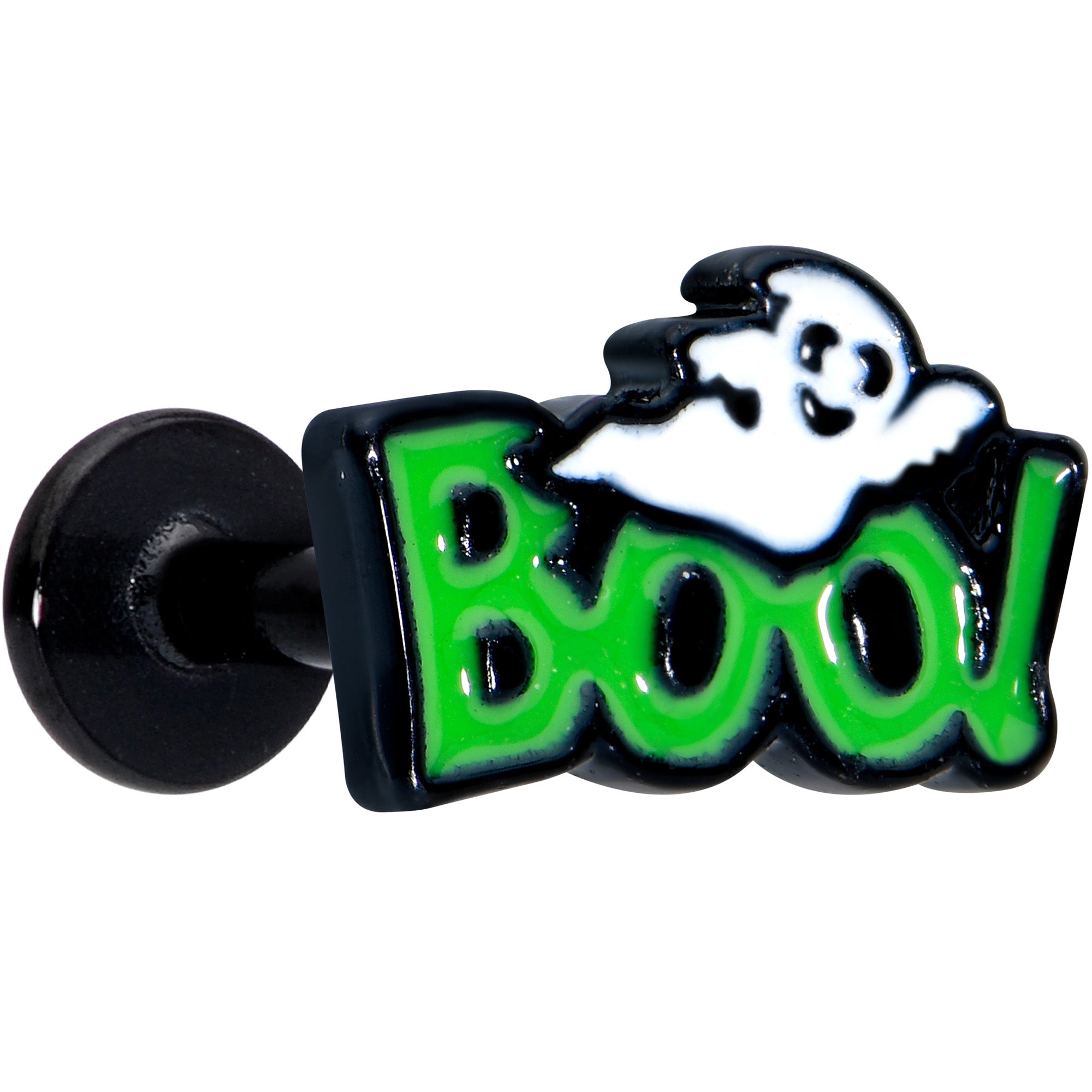 16G 5/16 Black Green Boo Ghost Halloween Labret Monroe Tragus
