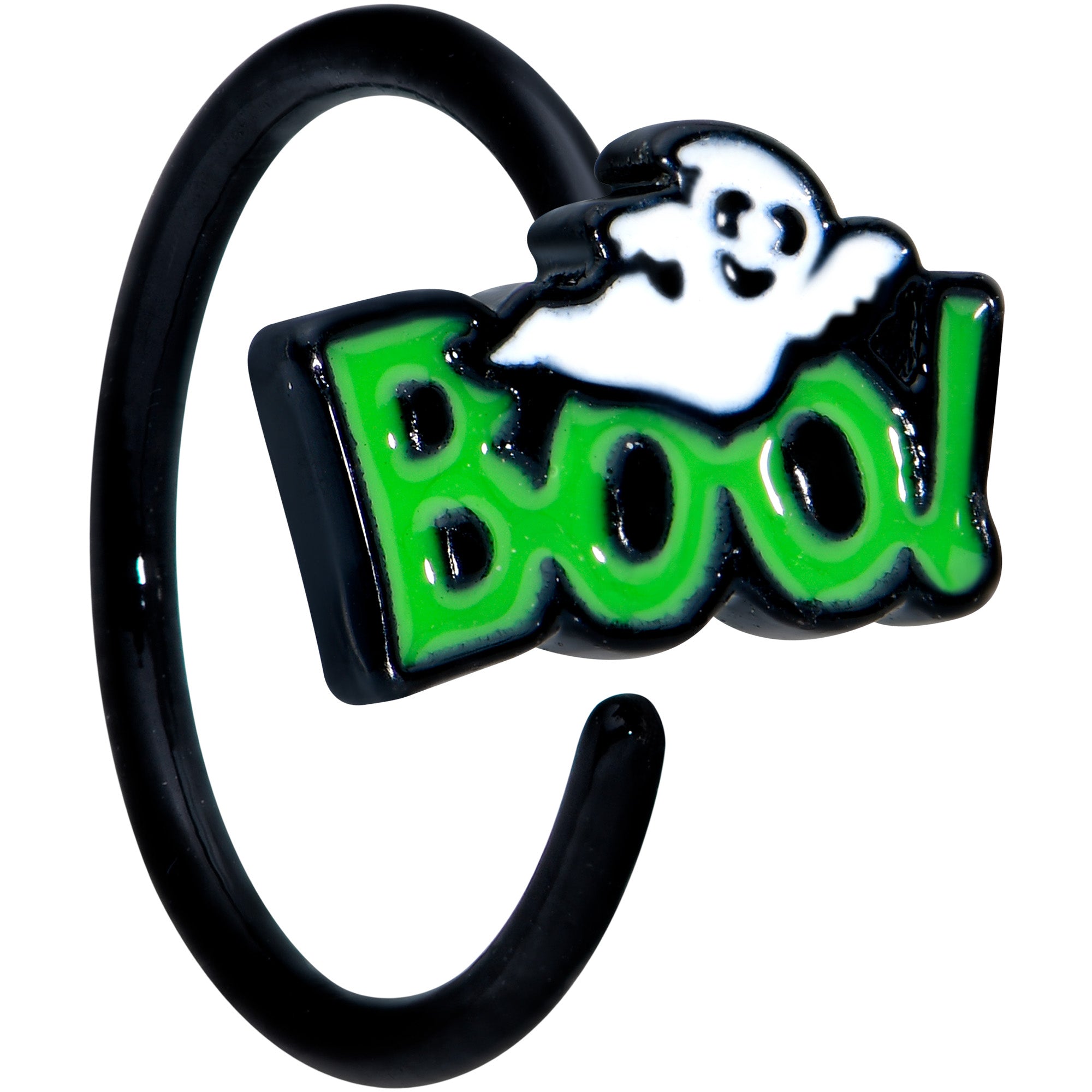 20G 5/16 Black Green Boo Ghost Halloween Nose Hoop