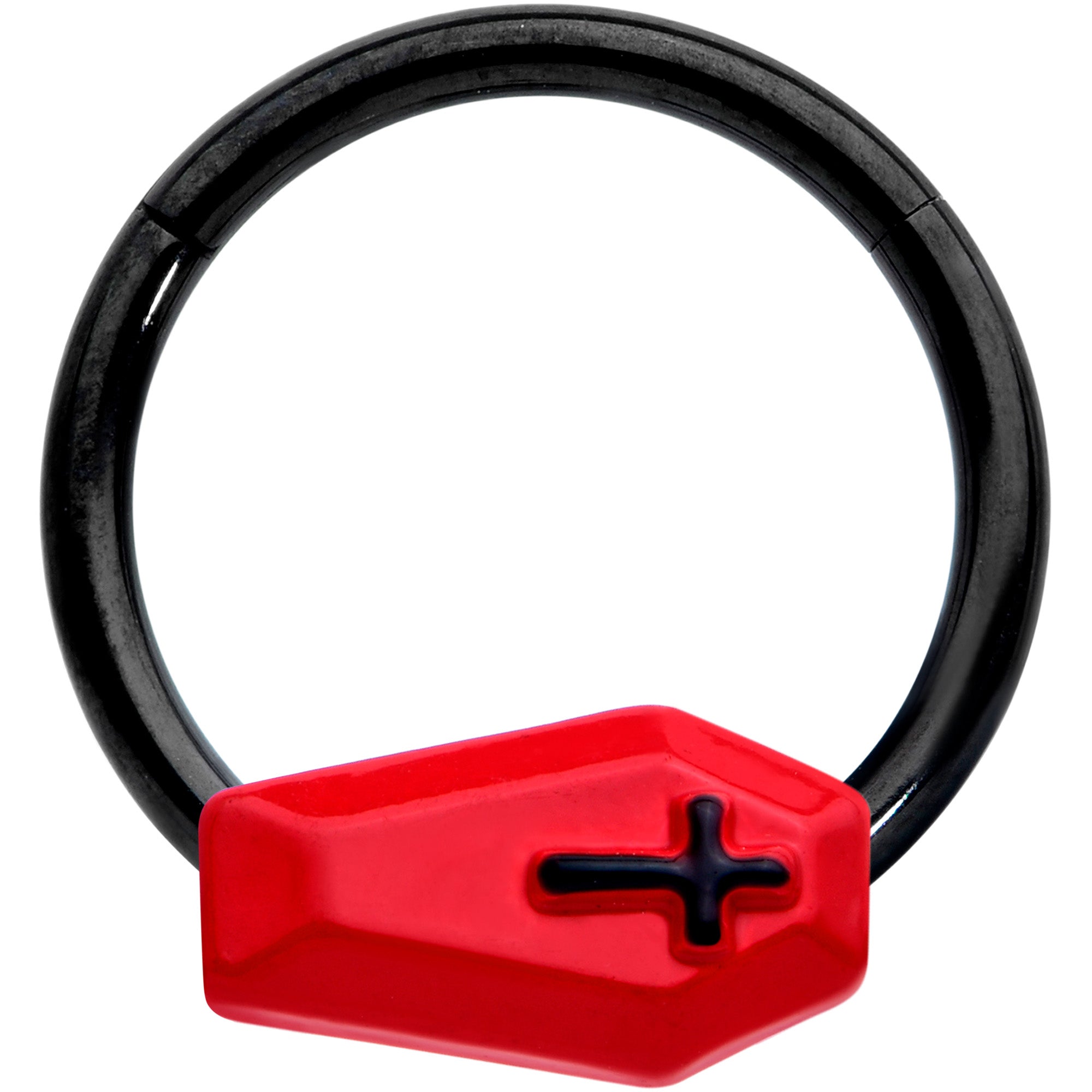 16G 3/8 Black Red Coffin Halloween Segment Ring