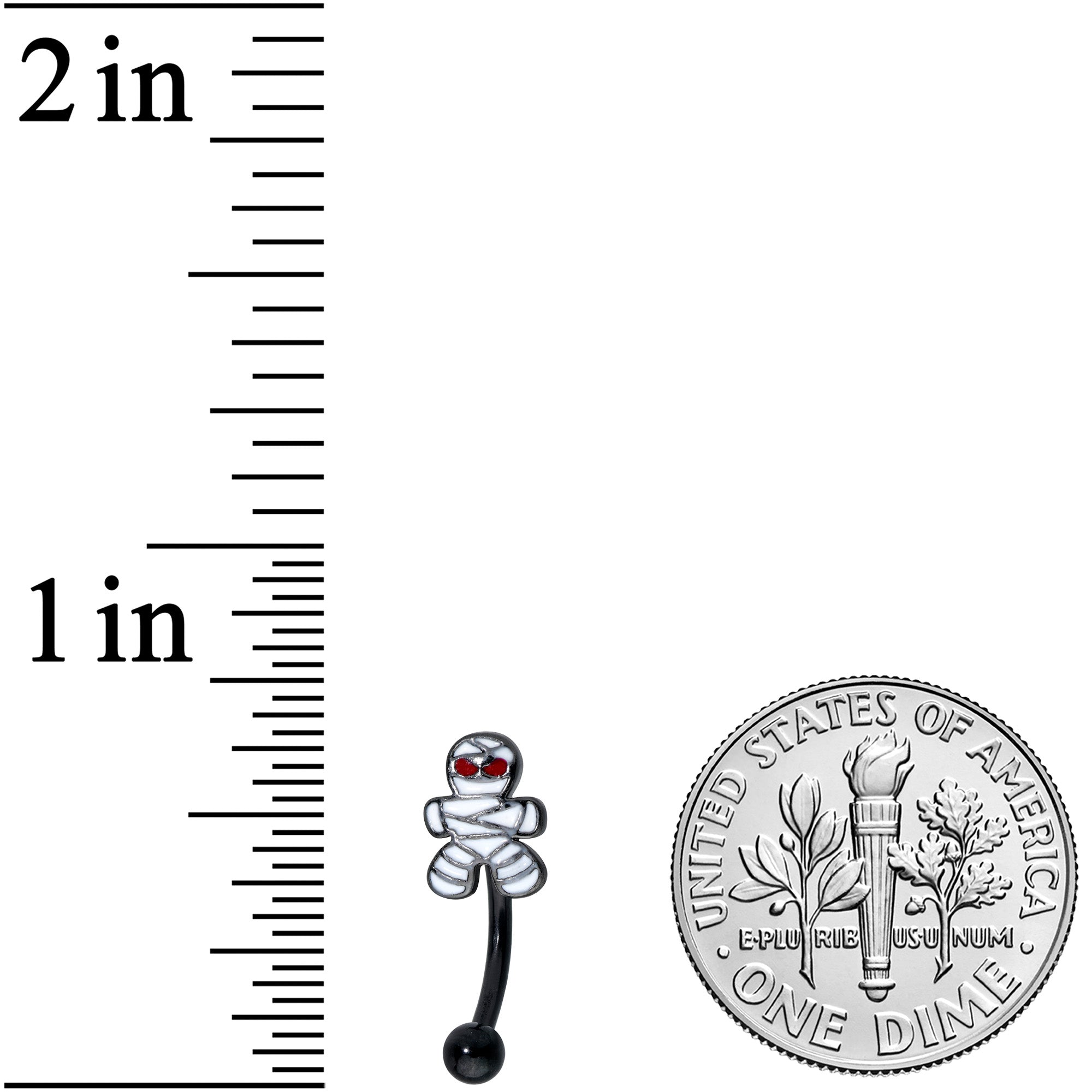 16G 5/16 Black Red Eyed Mummy Halloween Curved Eyebrow Ring