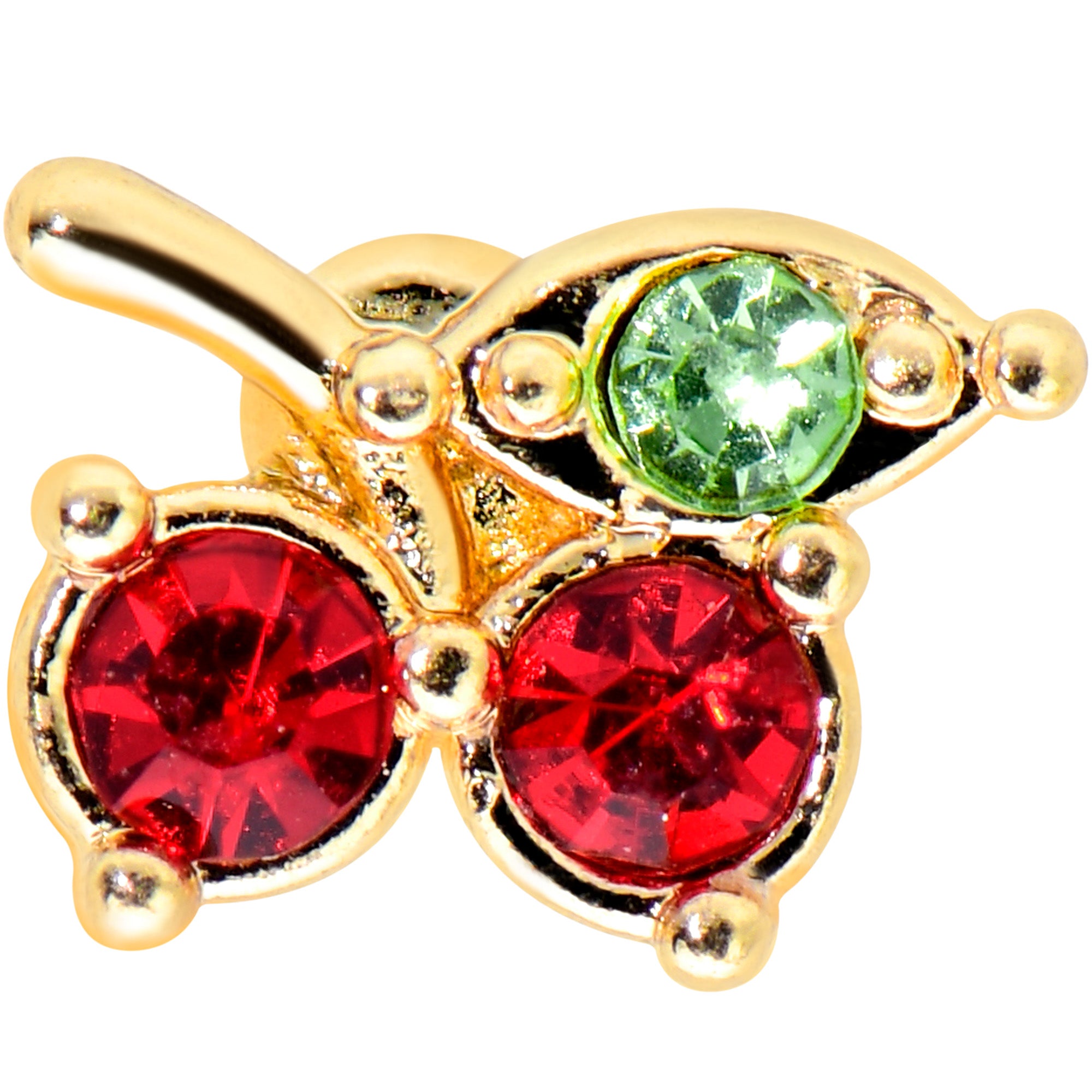 20G 1/4 Red Green Gem Gold Tone Tasty Cherry Fruit Nose Bone