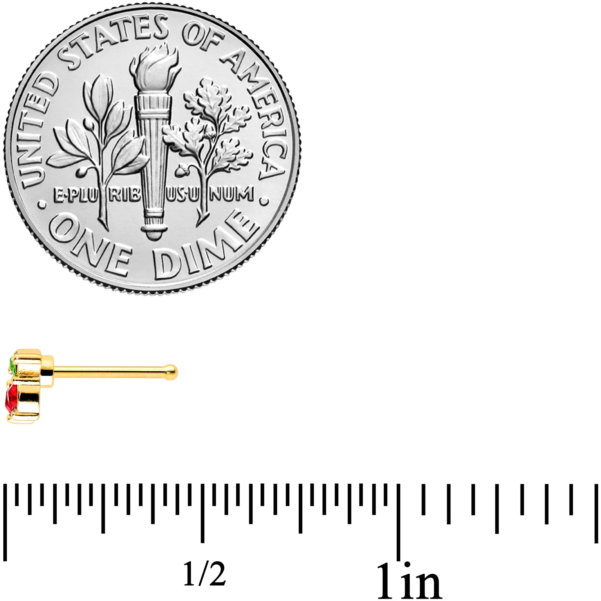 20G 1/4 Red Green Gem Gold Tone Tasty Cherry Fruit Nose Bone