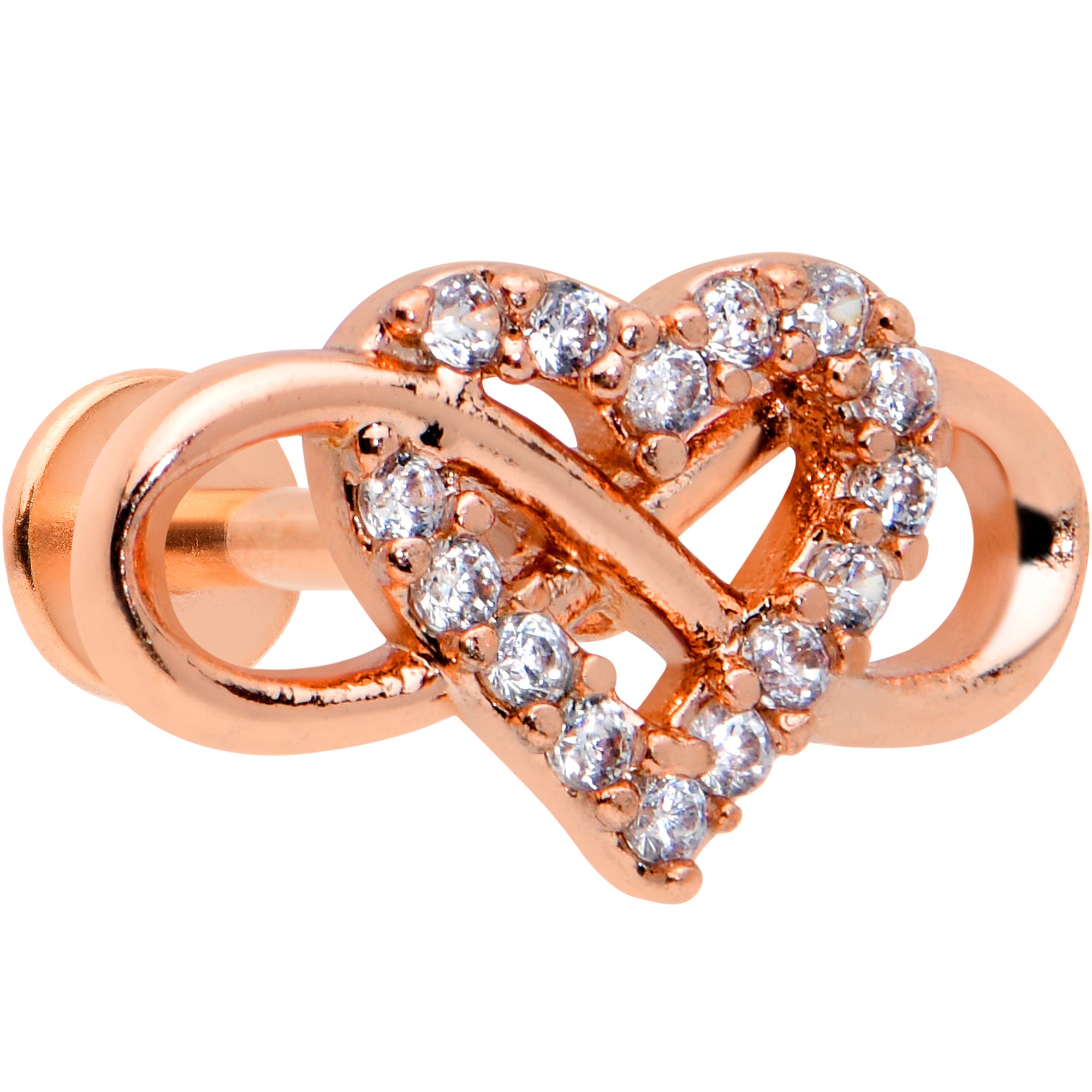 16G 1/4 Clear CZ Gem Rosy Infinity Heart Cartilage Labret Tragus