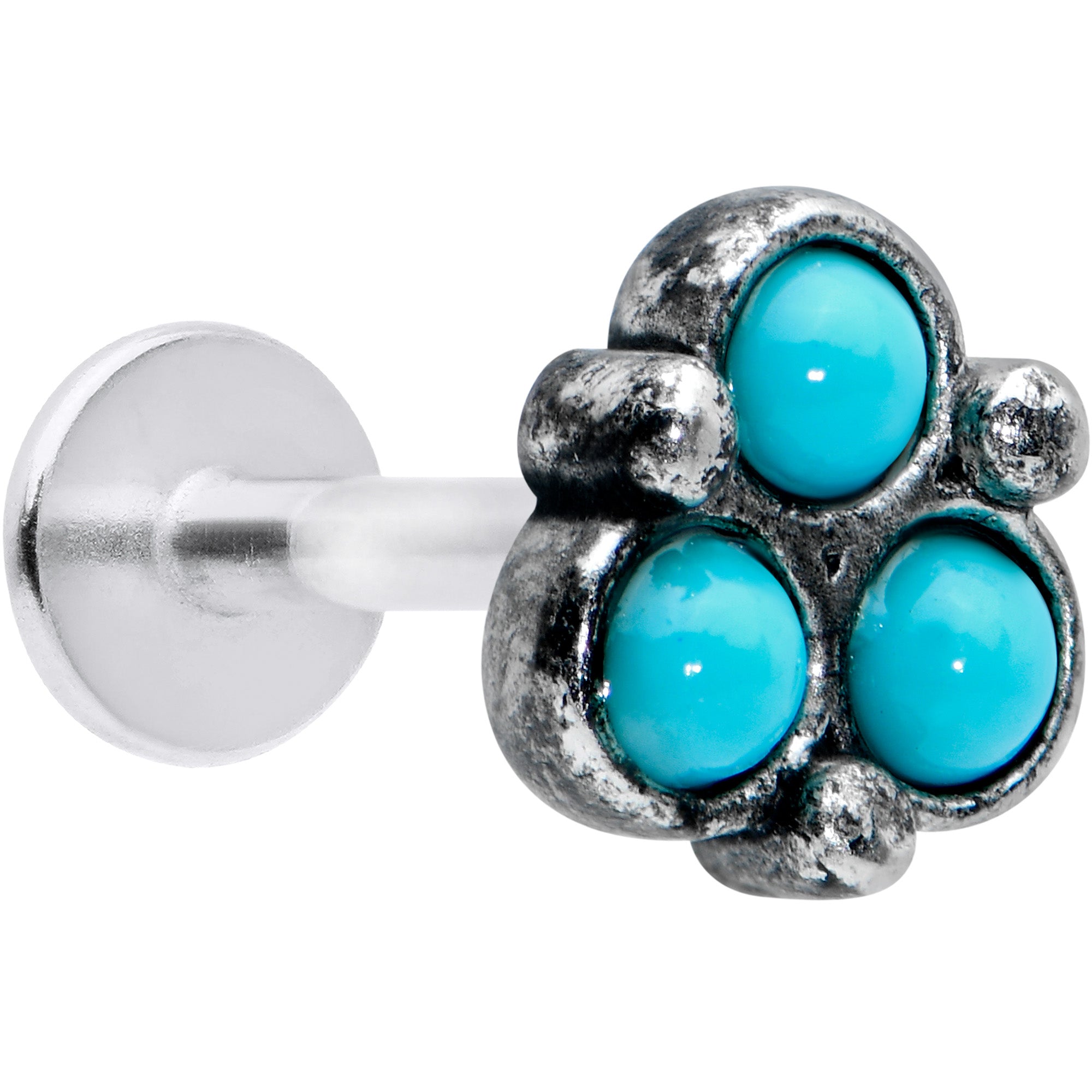 16G 1/4 Blue Turquoise Orb Trio Labret Monroe Tragus
