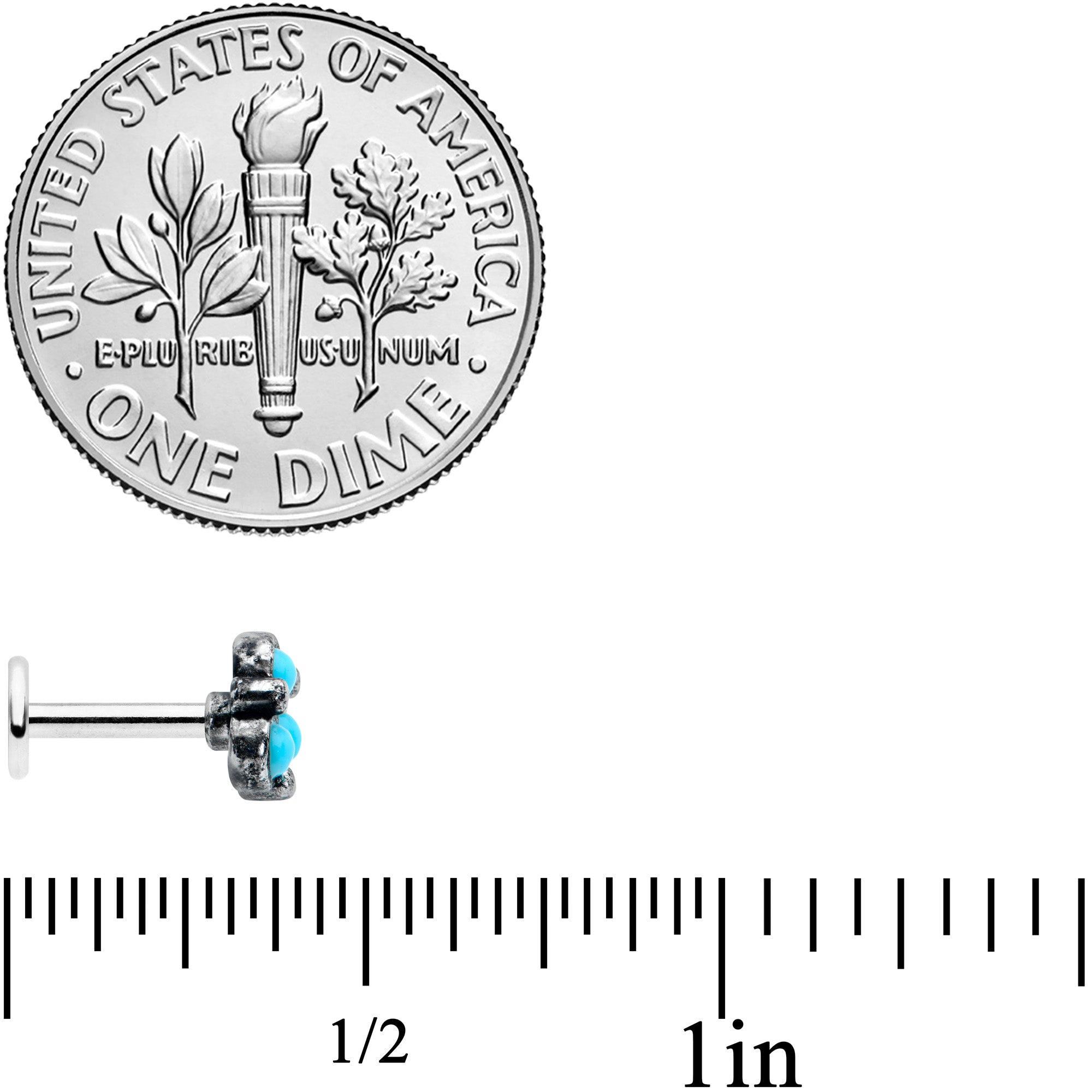 16G 1/4 Blue Turquoise Orb Trio Labret Monroe Tragus