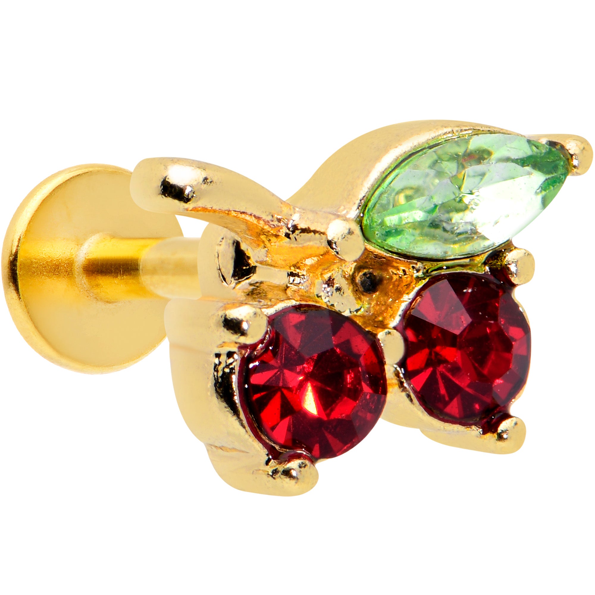 16G 1/4 Red Gem Gold Tone Tasty Cherry Fruit Labret Monroe Tragus