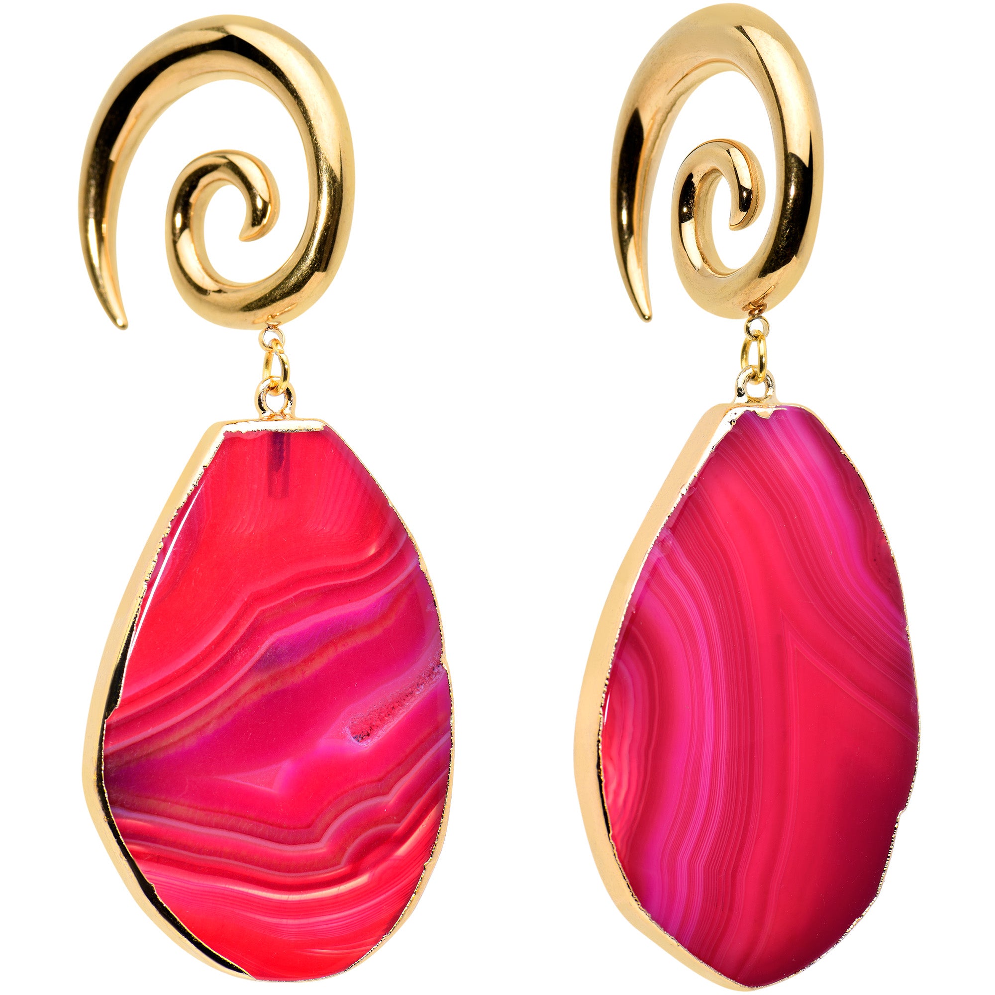 2G Gold Tone Red Marble Onyx Stone Spiral Taper Ear Weights