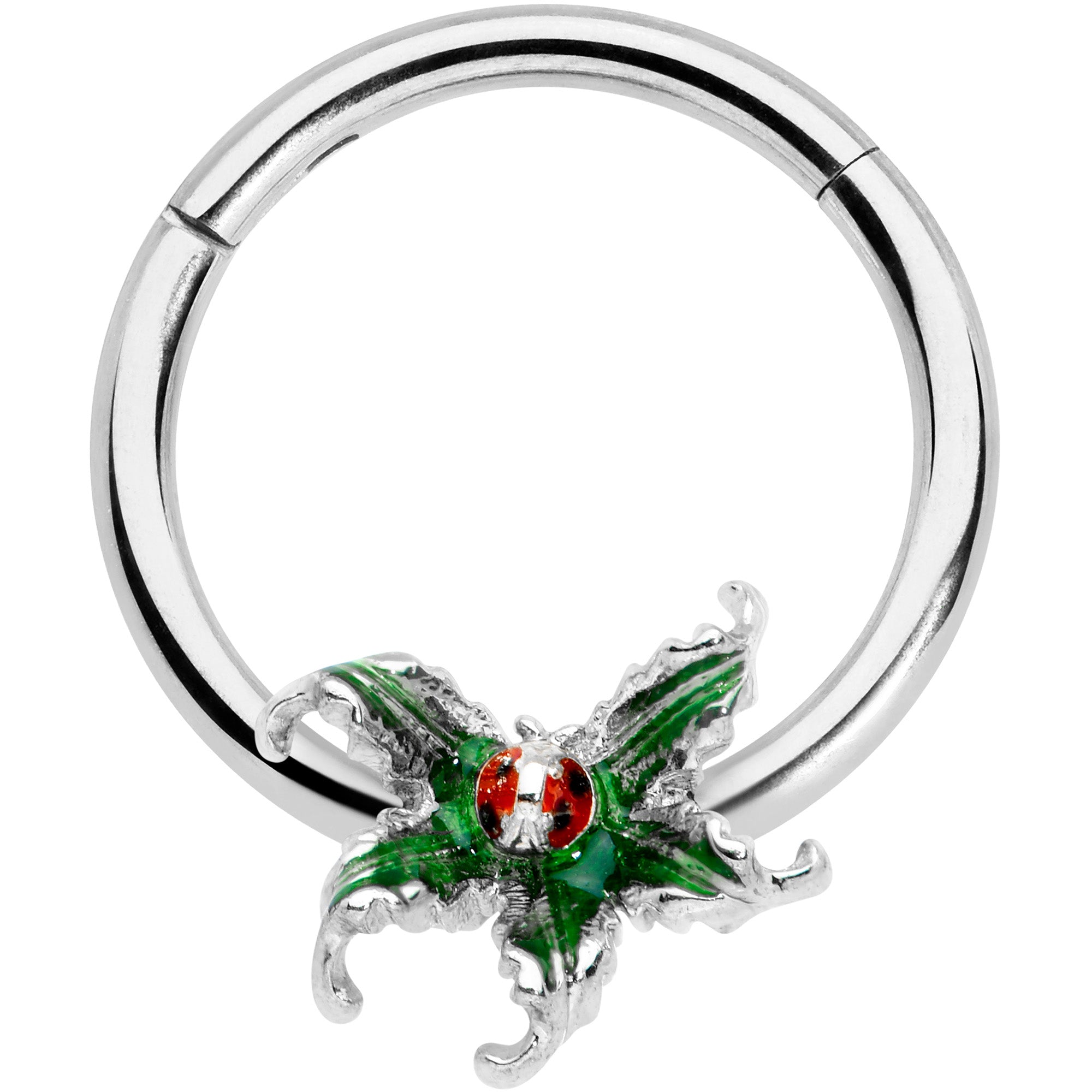 16G 3/8 Tiny Ladybug Leaves Hinged Segment Ring