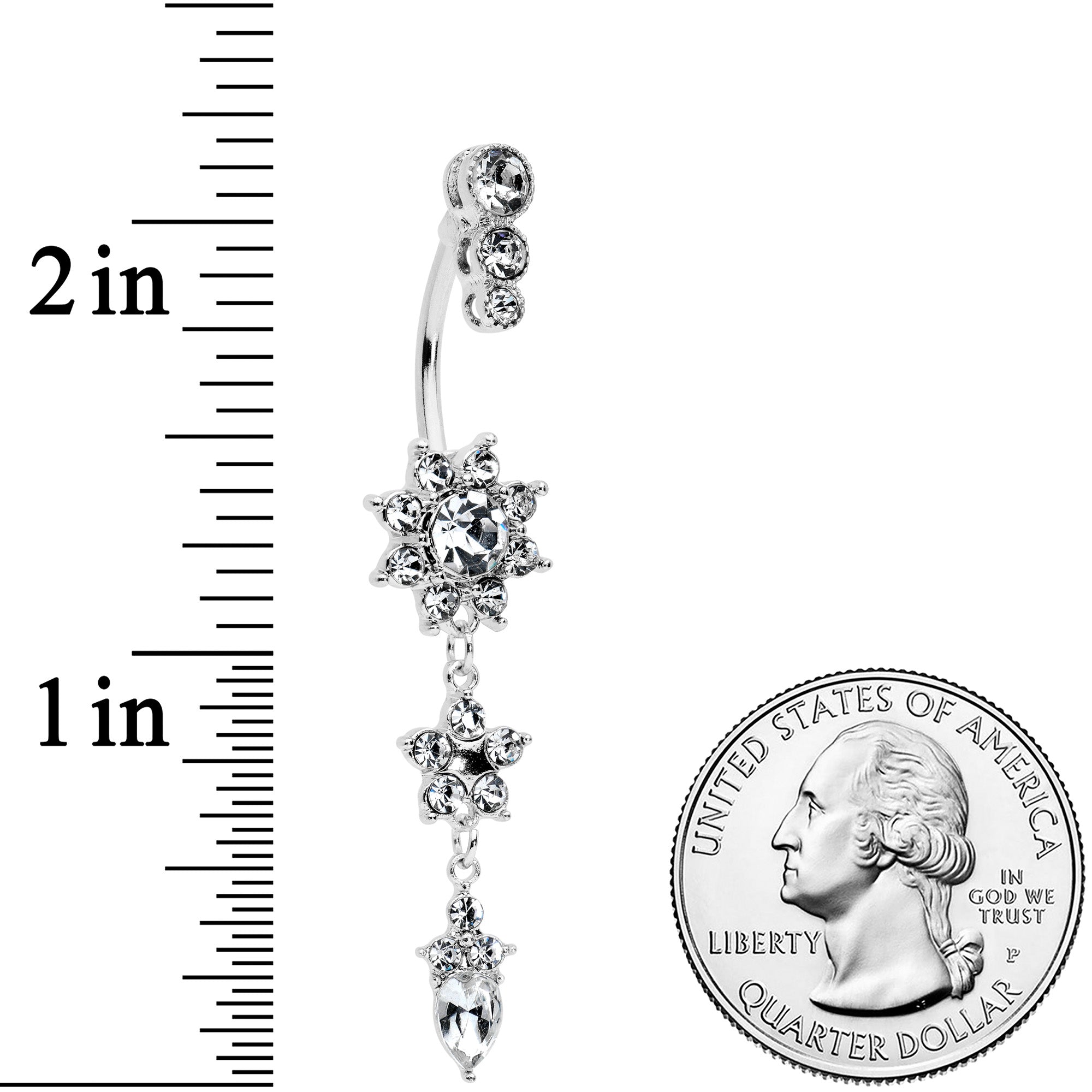 Clear Gem Triple Top Double Flower Drop Dangle Belly Ring
