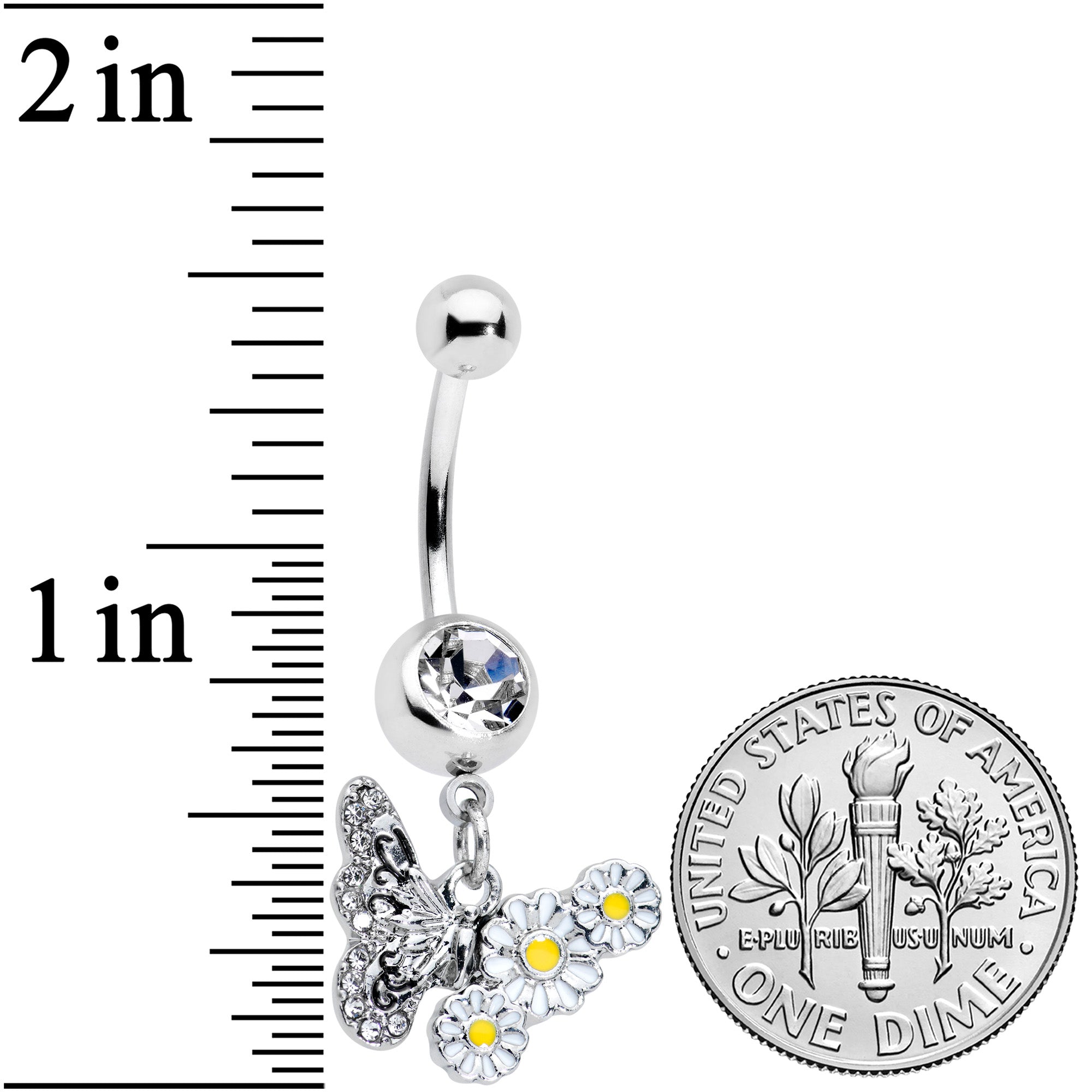 Clear Gem Butterfly Daisy Flowers Dangle Belly Ring