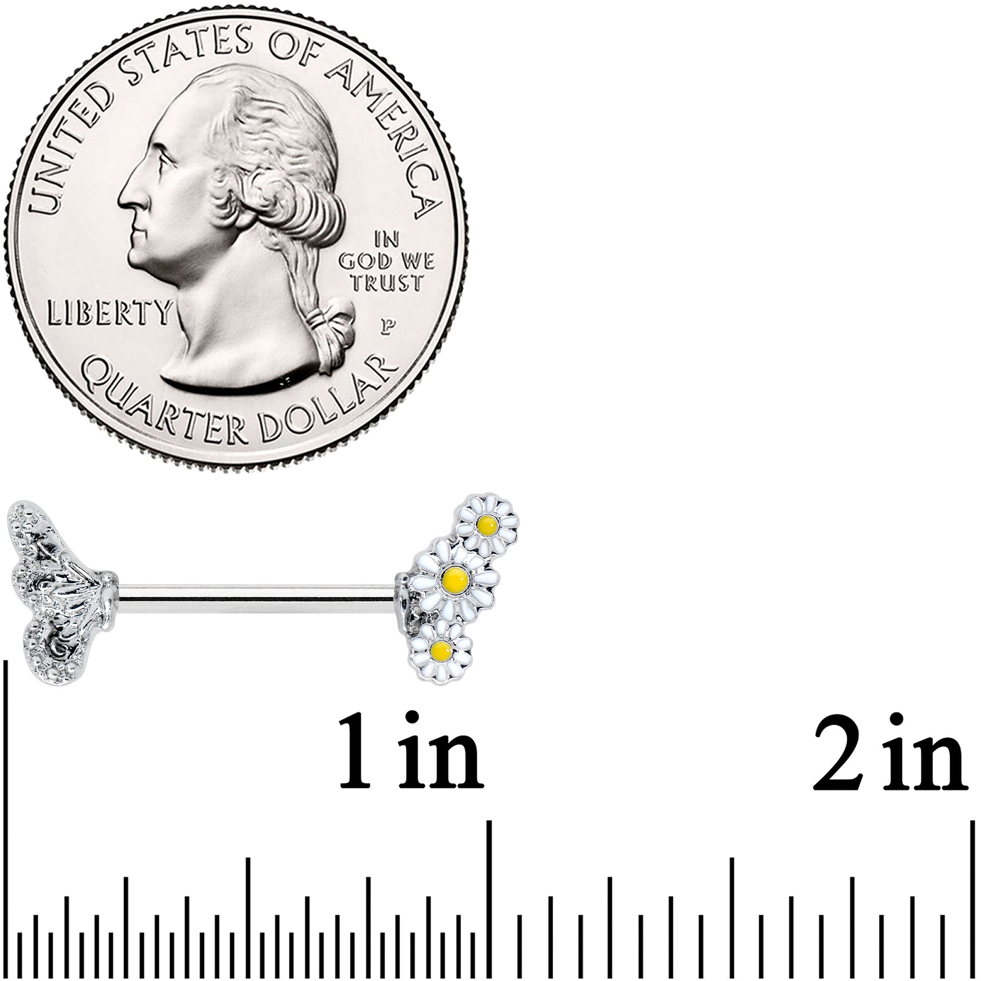 14G 9/16 Clear Gem Butterfly Daisy Flower Barbell Nipple Ring Set