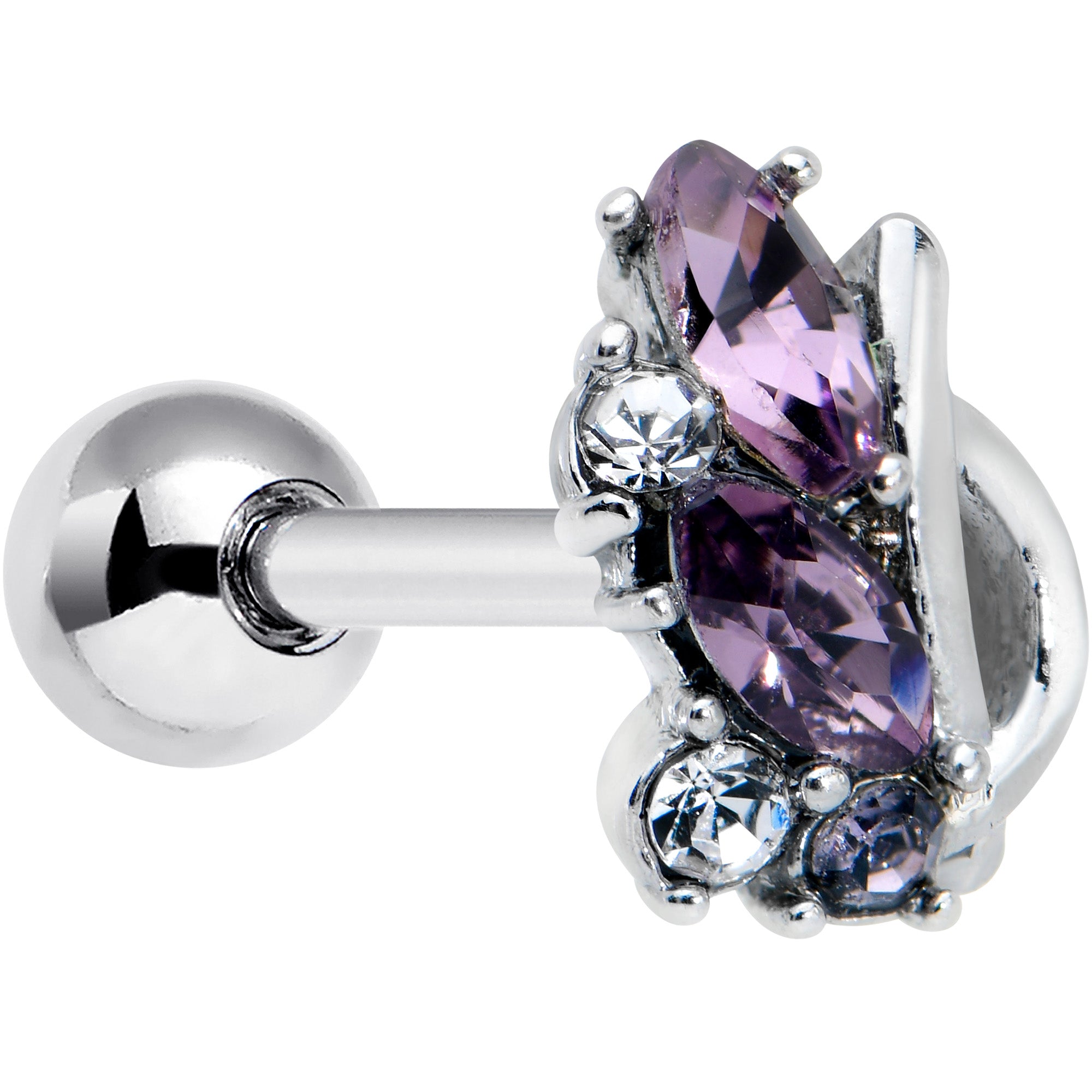 16G 1/4 Clear Purple Gem Abstract Elegance Cartilage Tragus