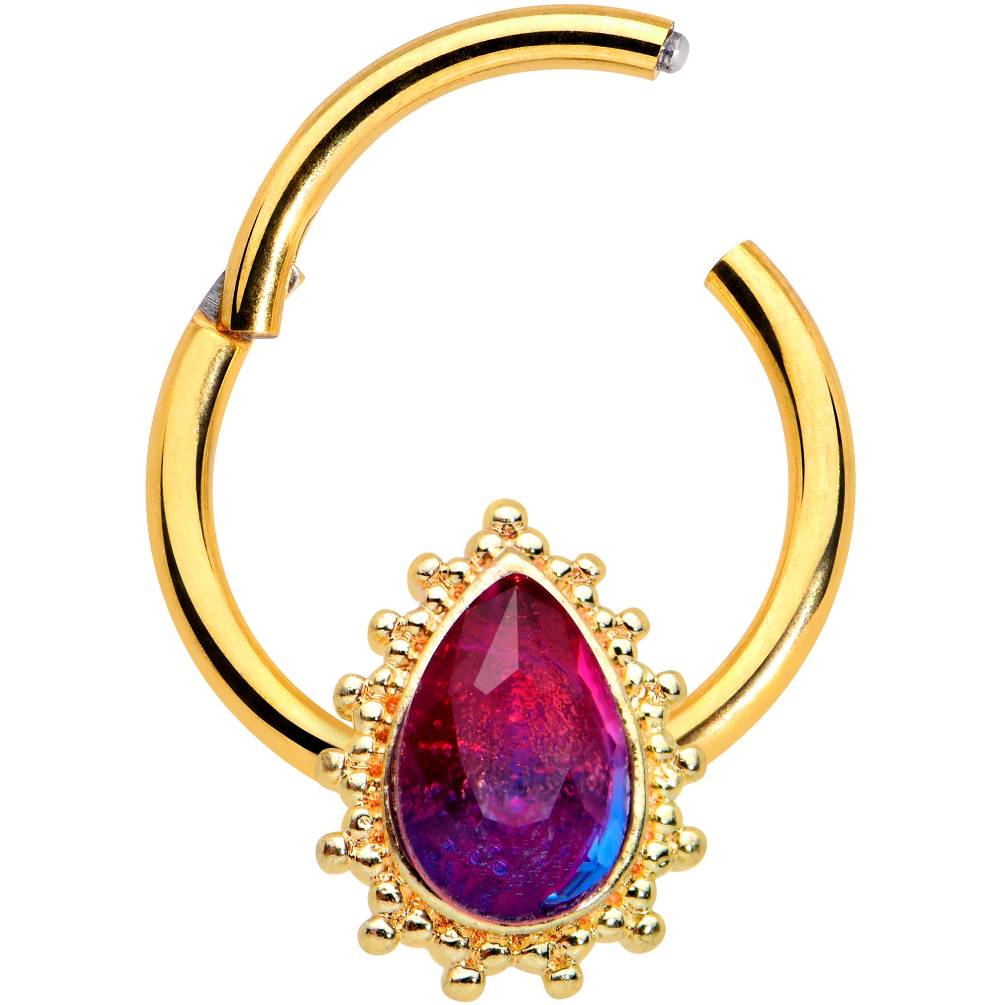 16G 3/8 Purple Tourmaline Gold Tone Drop Hinged Segment Ring
