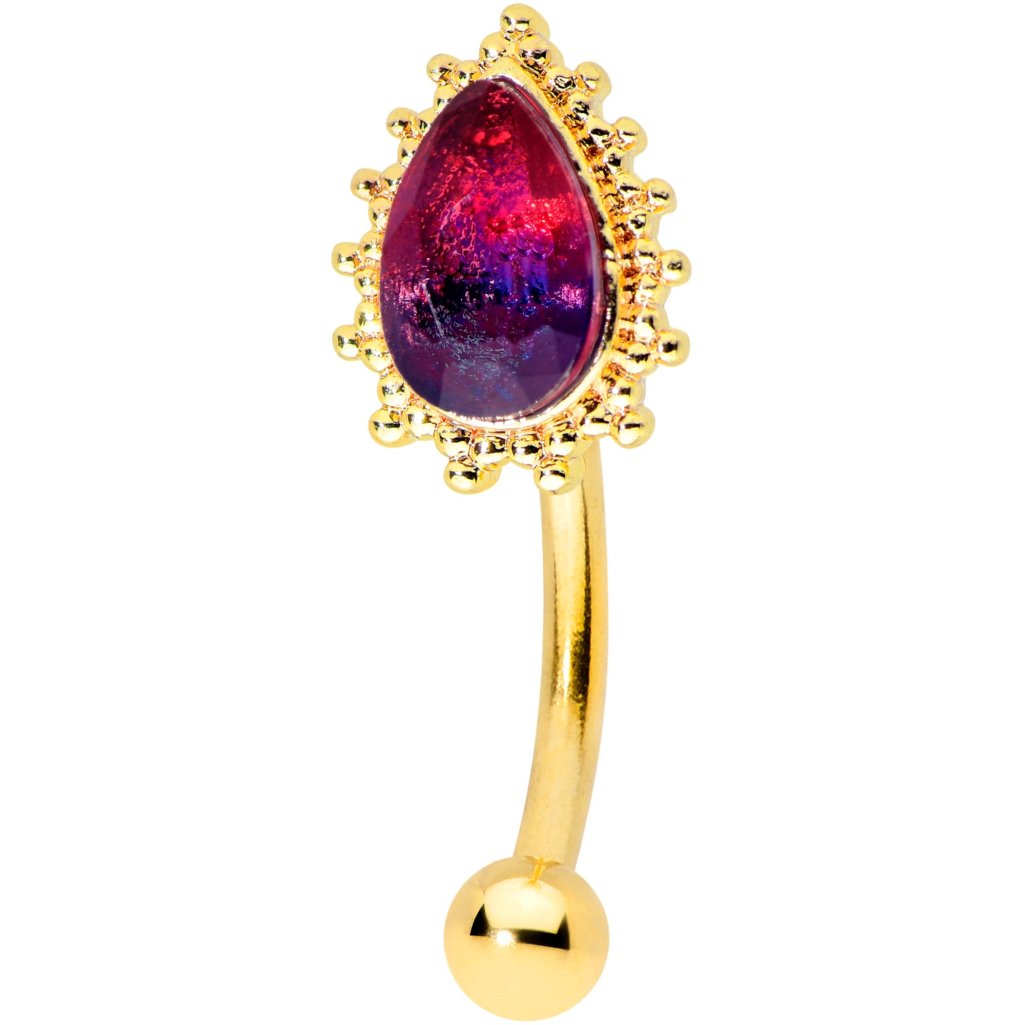 16G 5/16 Purple Tourmaline Gold Tone Drop Curved Eyebrow Ring