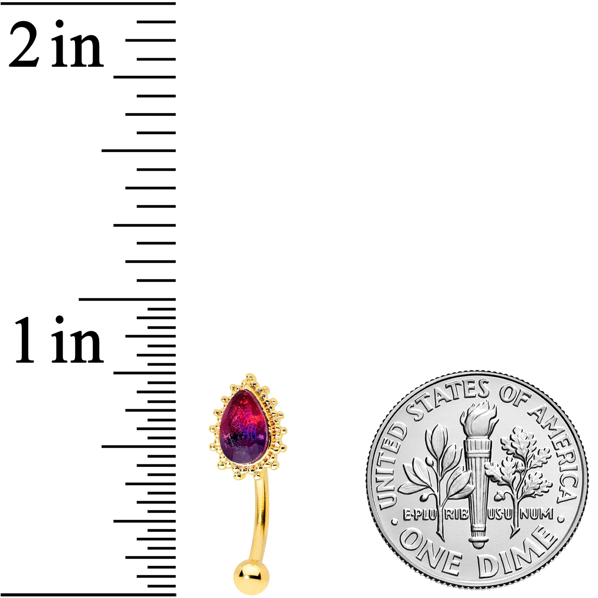 16G 5/16 Purple Tourmaline Gold Tone Drop Curved Eyebrow Ring