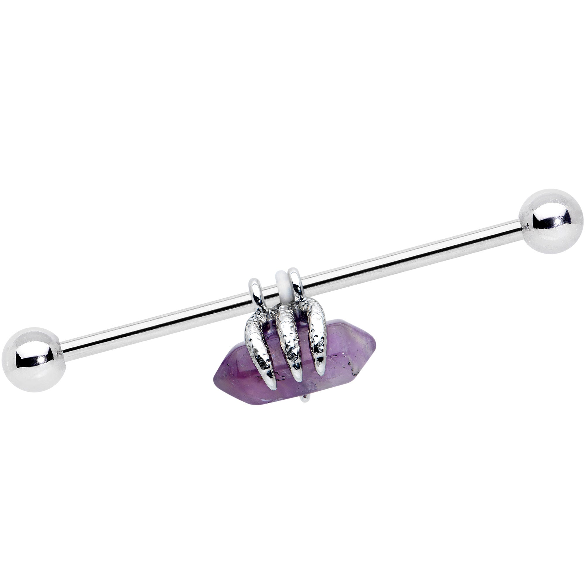 14G Purple Amethyst Claw Industrial Barbell 38mm