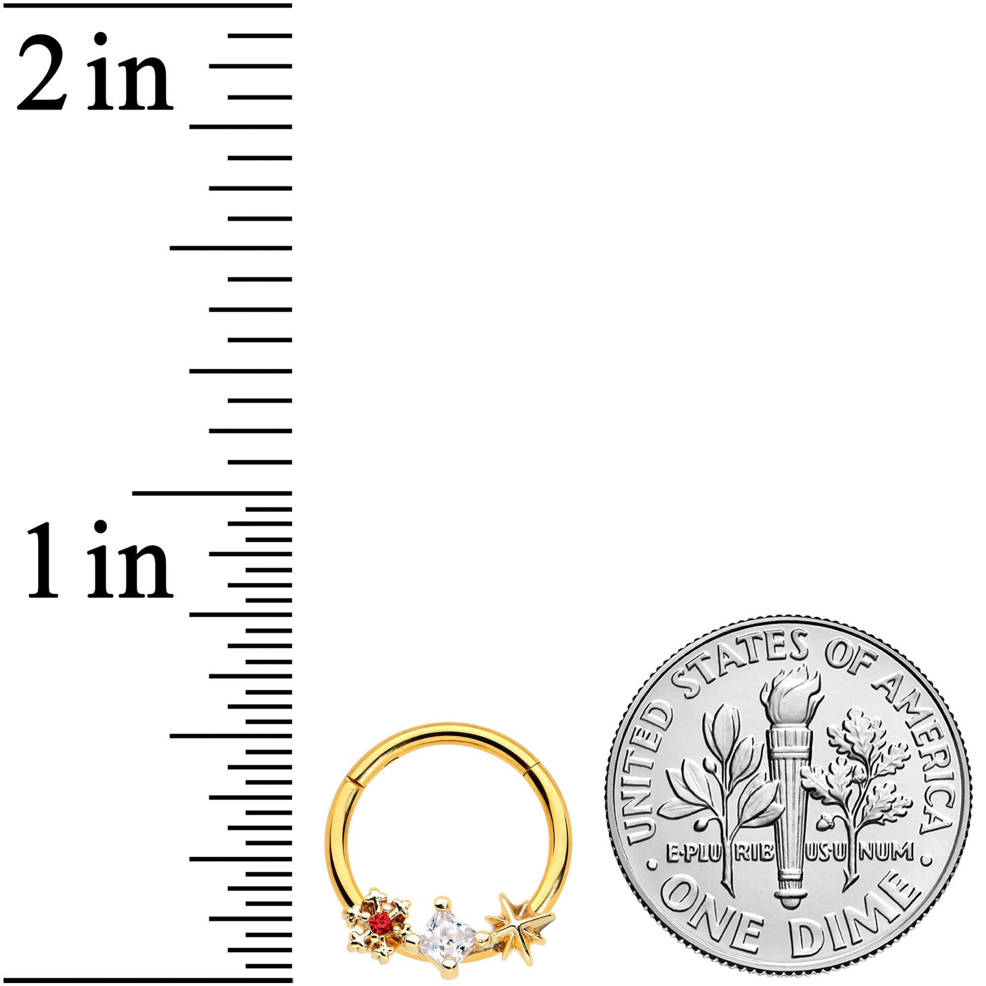 16G 3/8 Clear Red Gem Gold Hue Star Snowflake Hinged Segment Ring