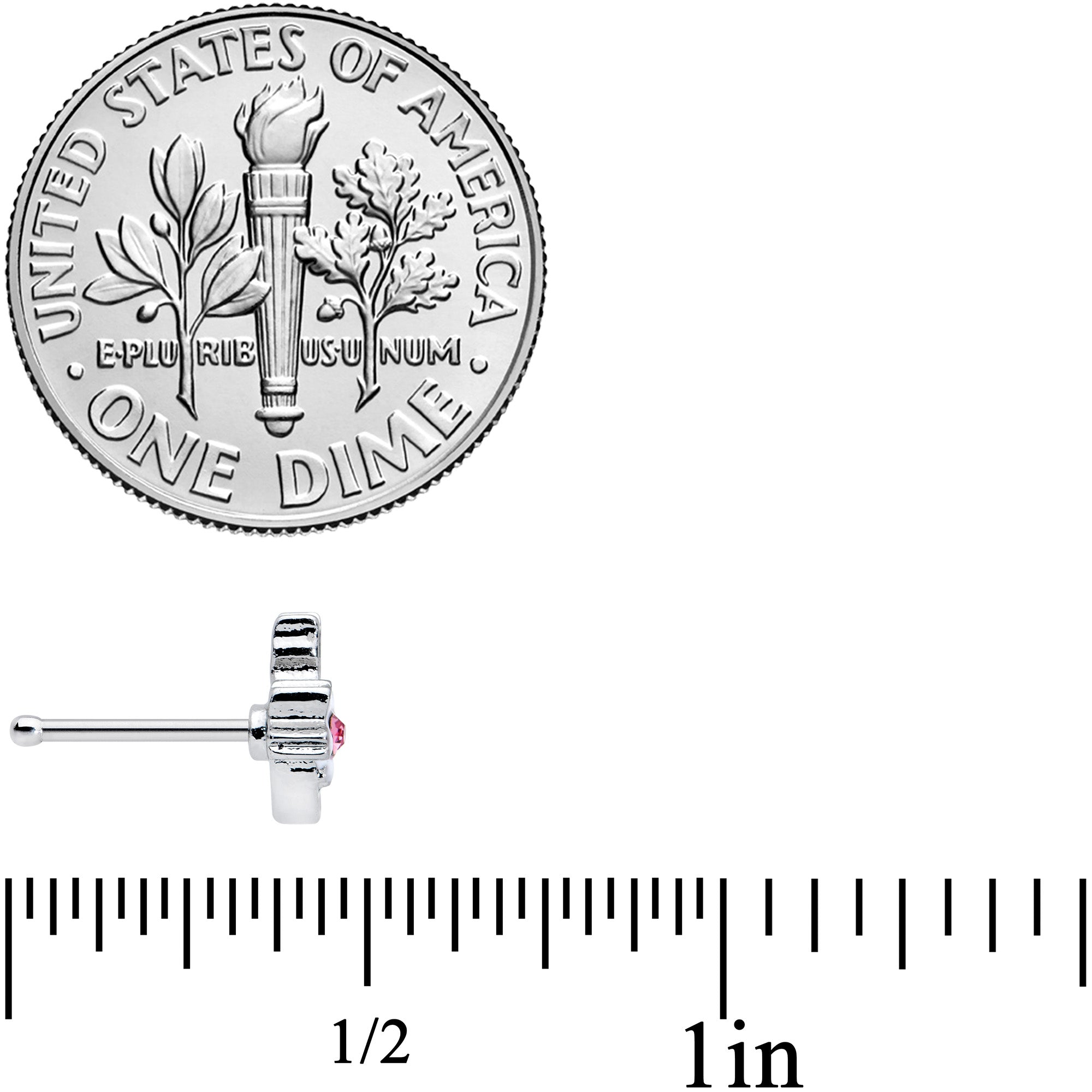 20G 1/4 Pink Gem Black Cat White Flowers Nose Bone