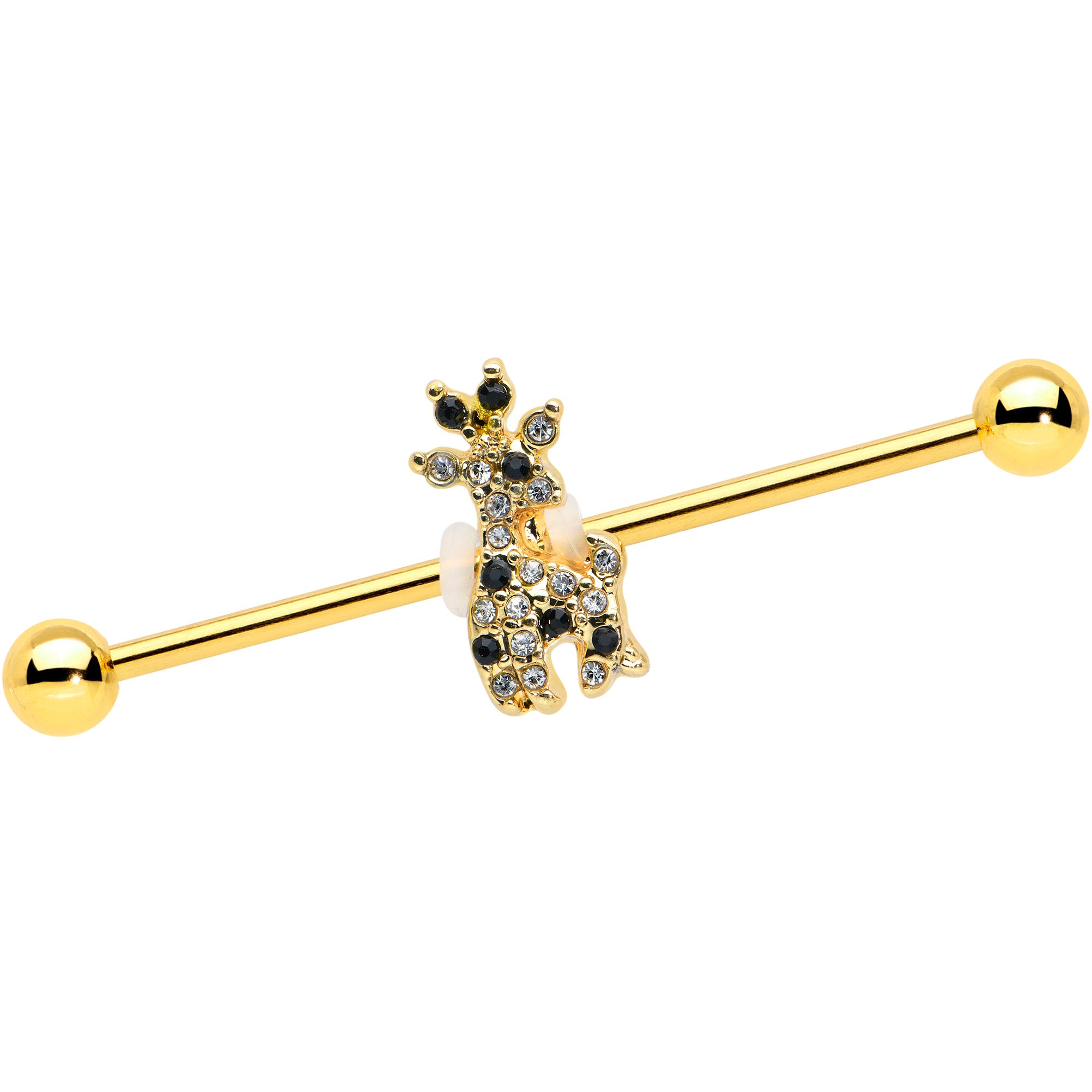 14G Black Gem Gold Tone Decadent Deer Industrial Barbell 38mm