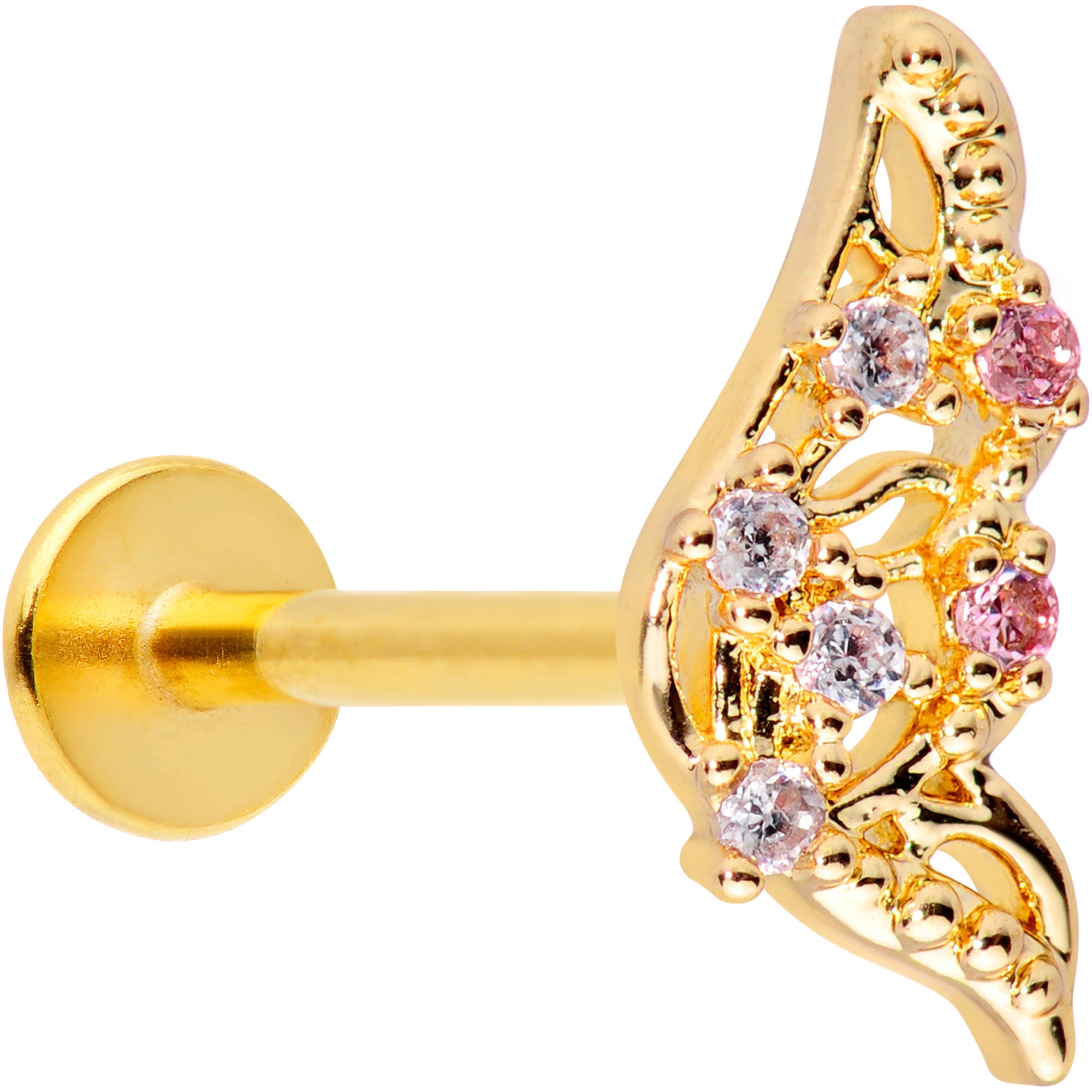 16G 5/16 Clear Pink Gem Gold Tone Airy Wing Labret Monroe Tragus