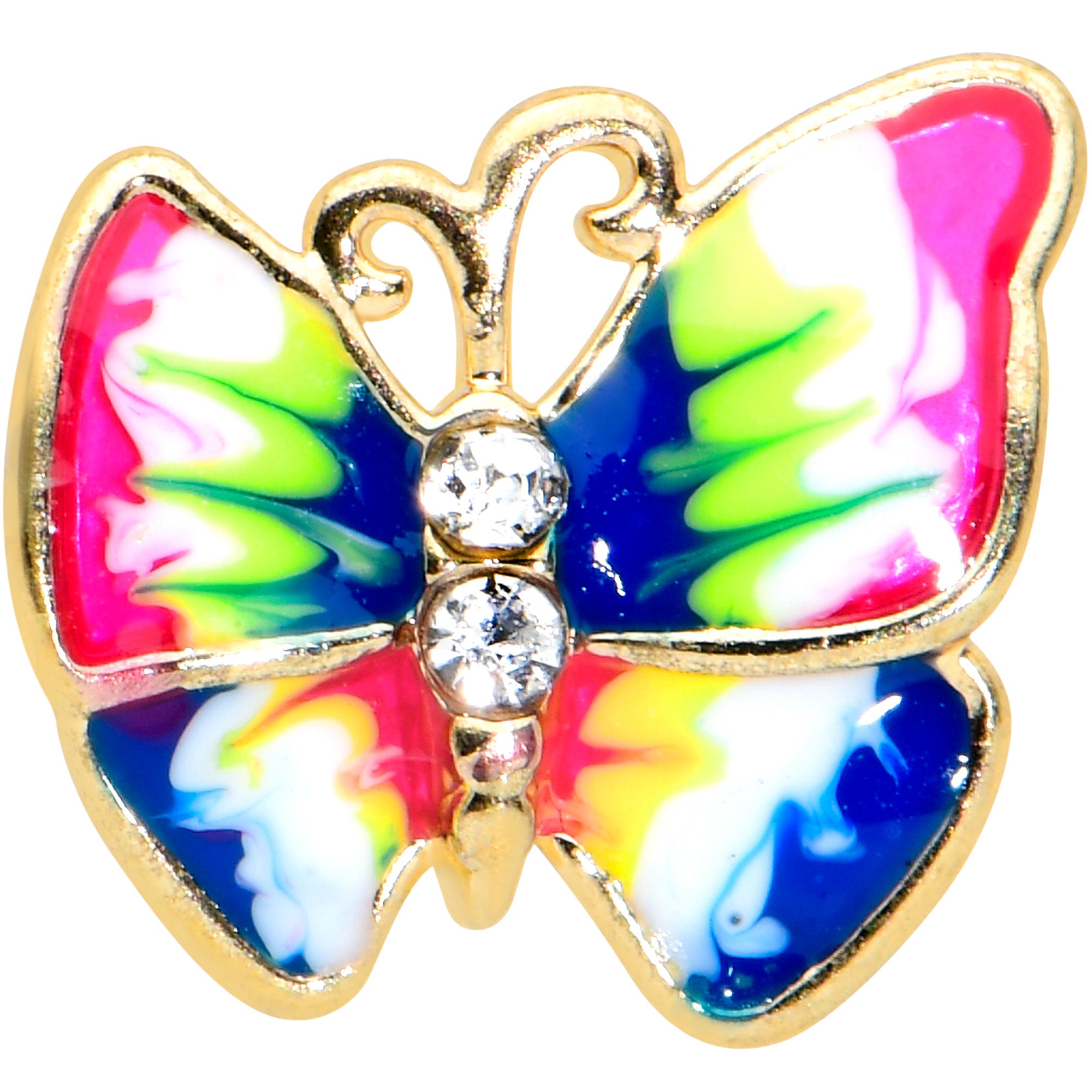 16G 1/4 Clear Gem Gold Tone Bright Butterfly Cartilage Tragus