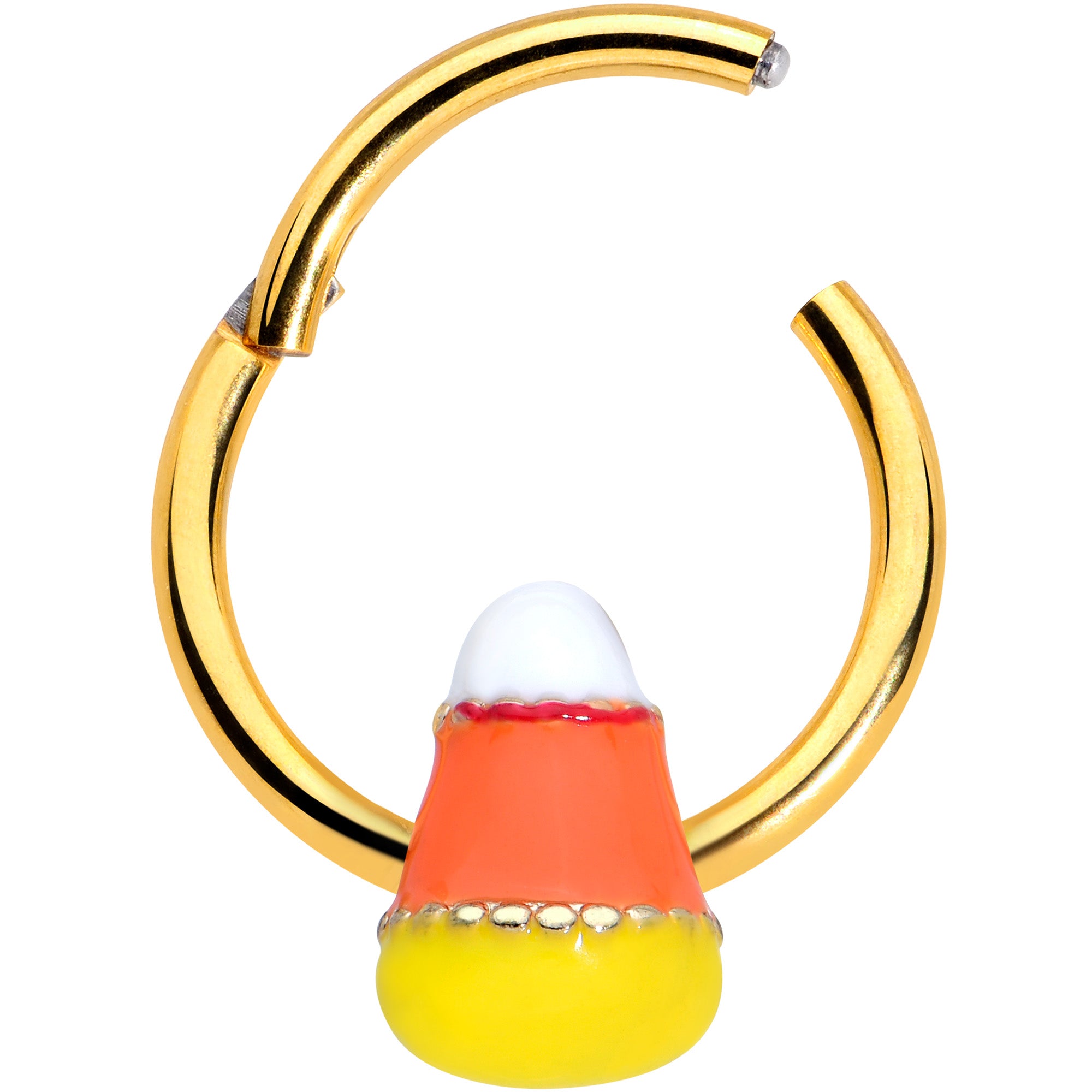 16G 3/8 Gold Tone Candy Corn Halloween Segment Ring