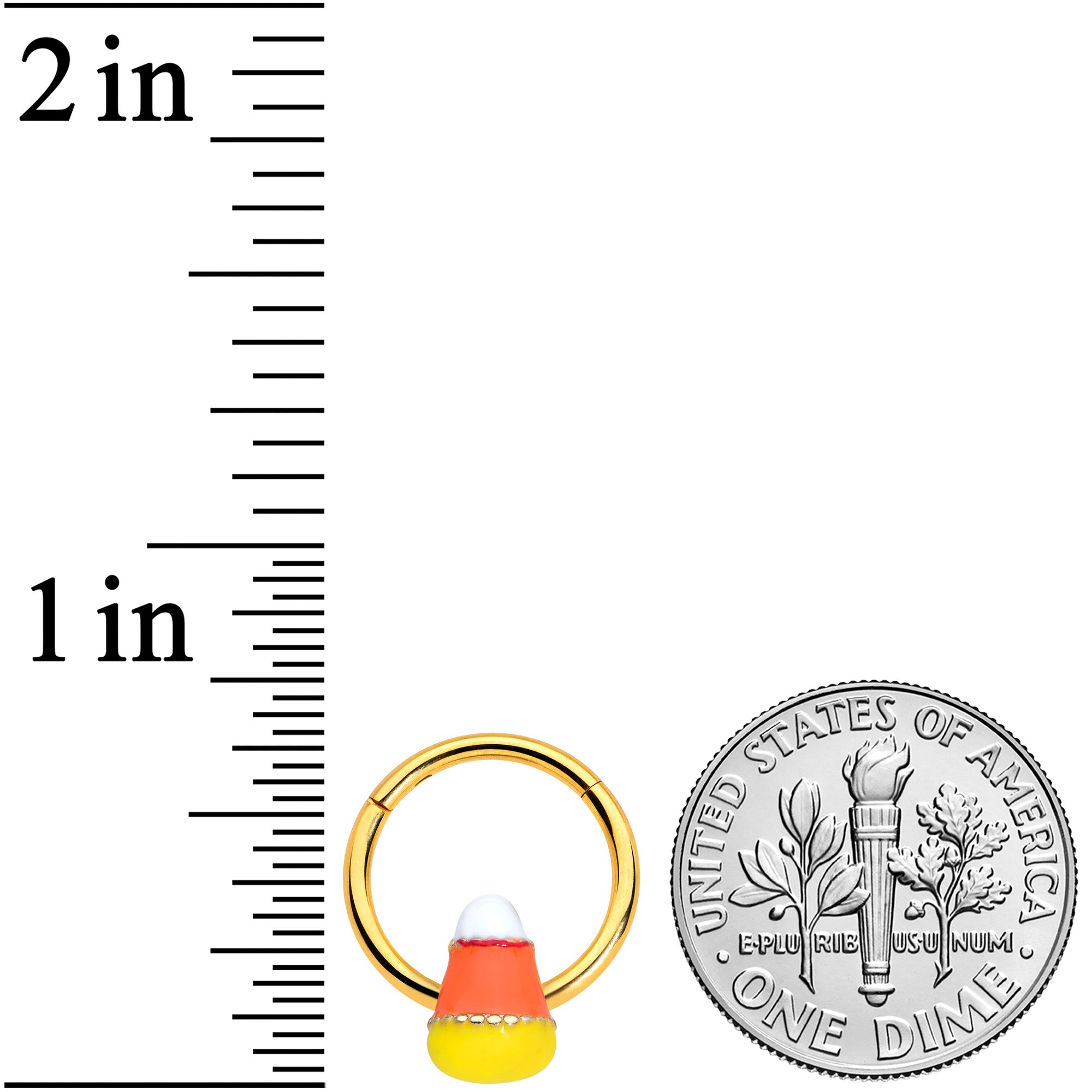 16G 3/8 Gold Tone Candy Corn Halloween Segment Ring