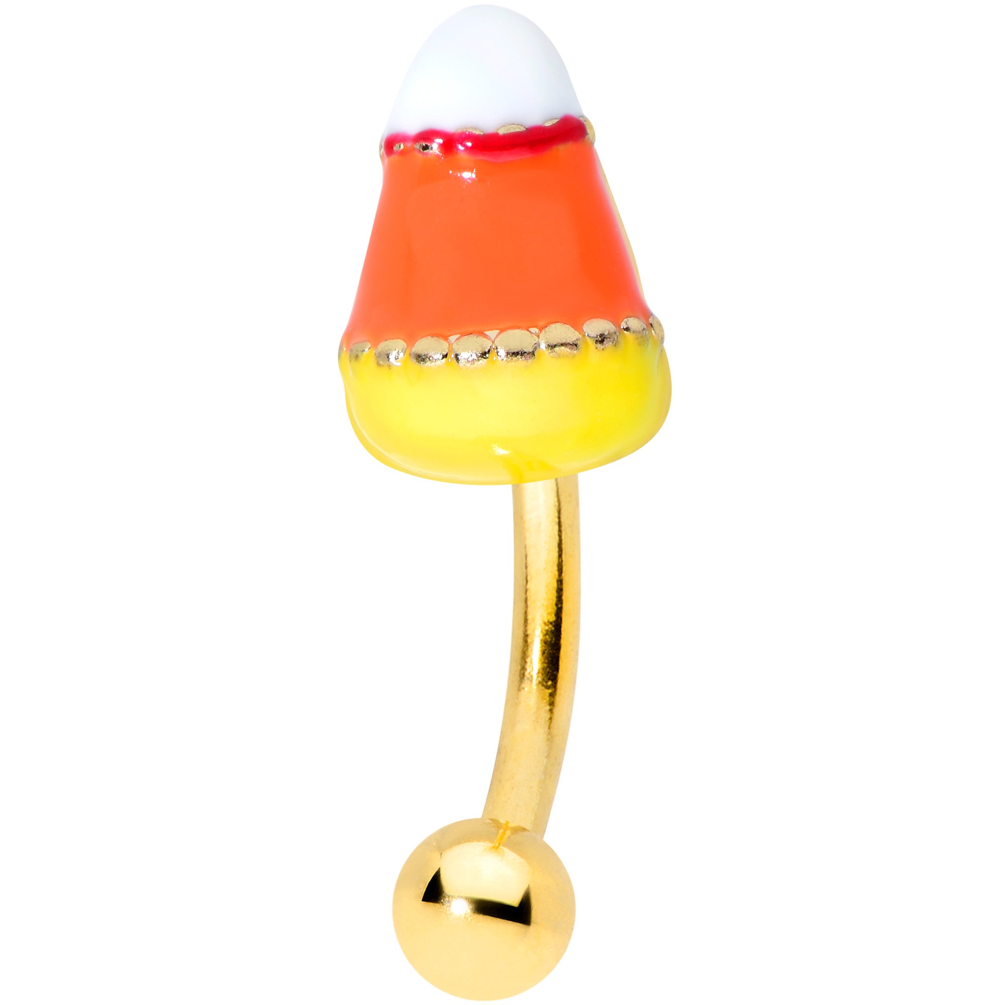16G 5/16 Gold Tone Candy Corn Halloween Curved Eyebrow Ring