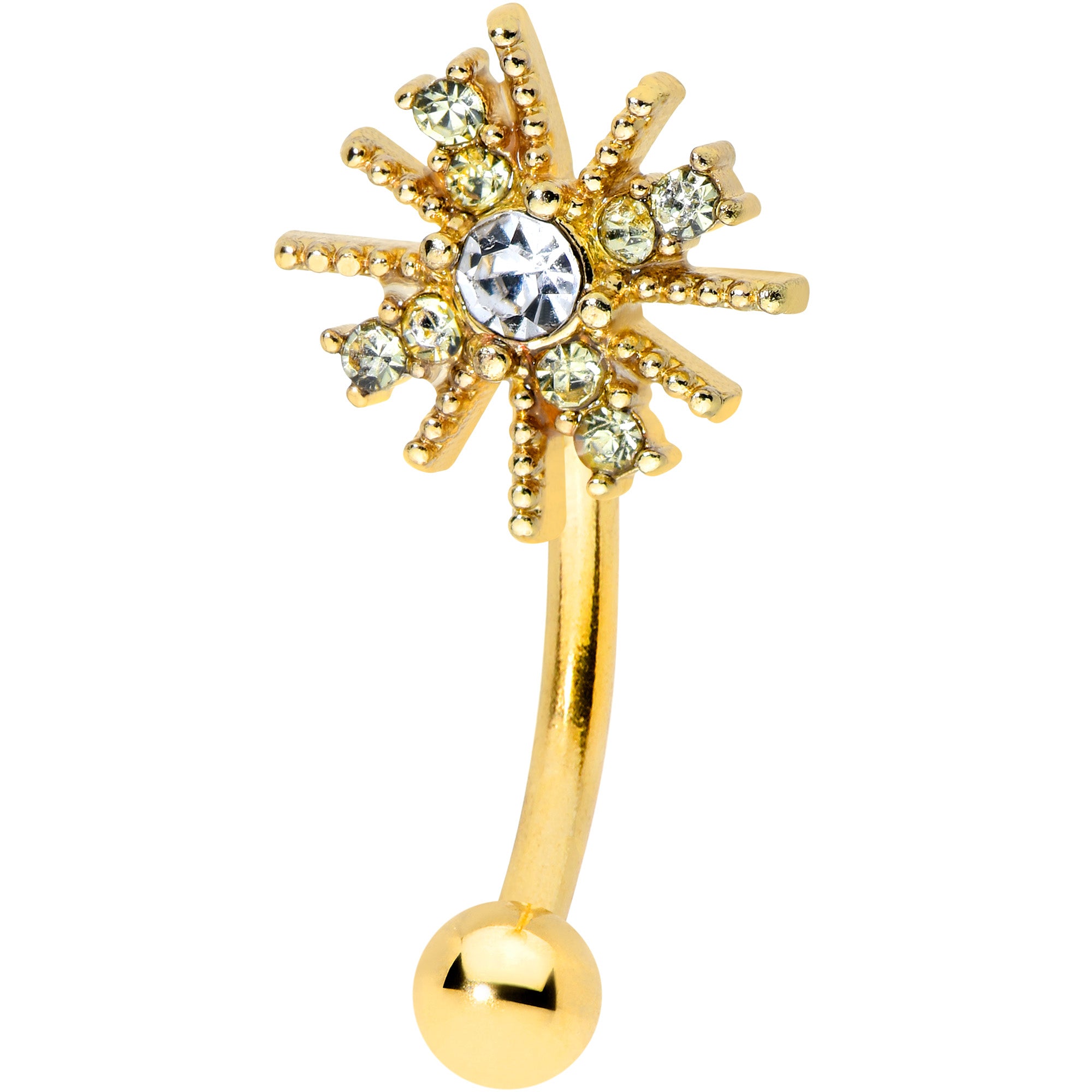 16G 5/16 Clear Gem Gold Tone Star Christmas Curved Eyebrow Ring