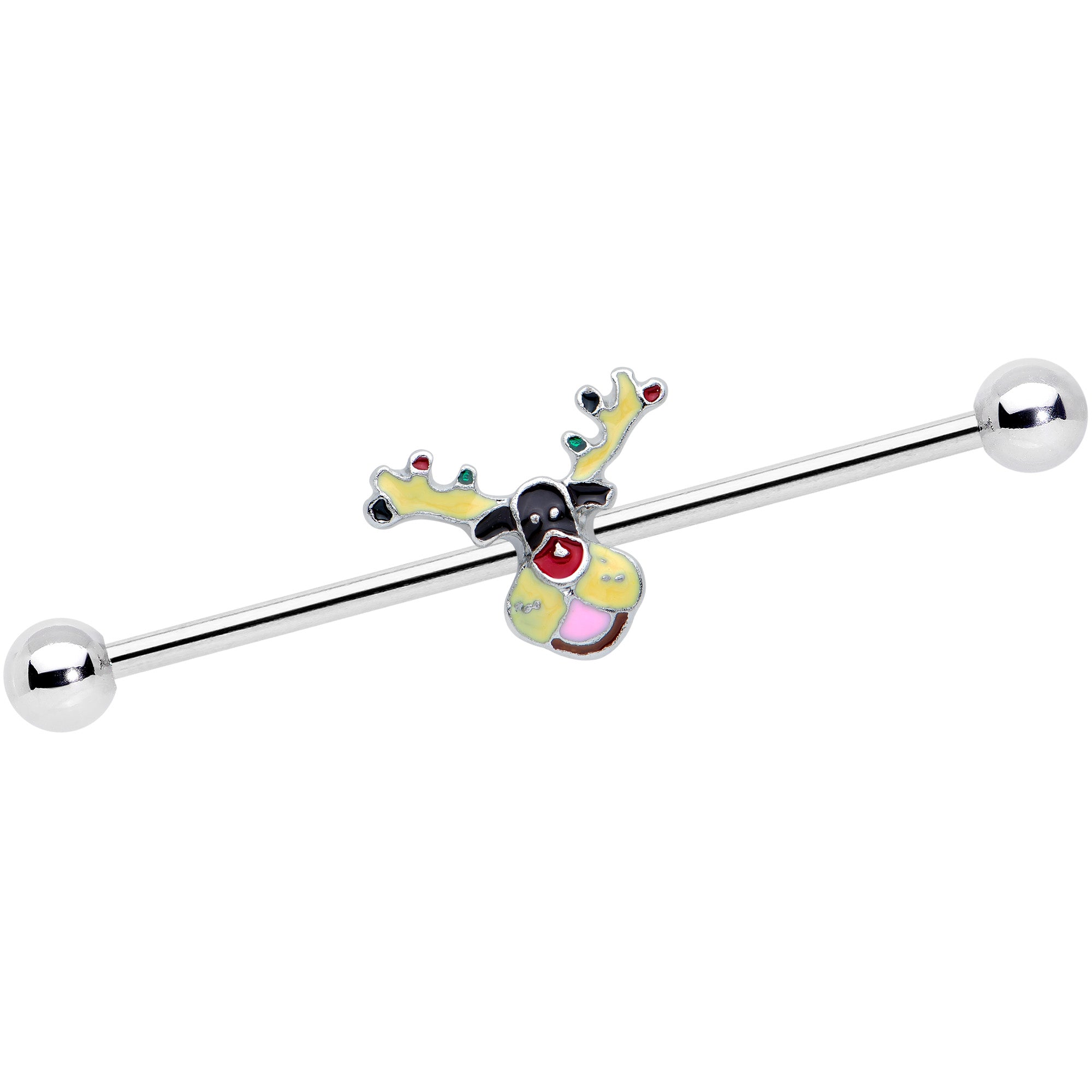 14G Colorful Reindeer Christmas Industrial Barbell 38mm