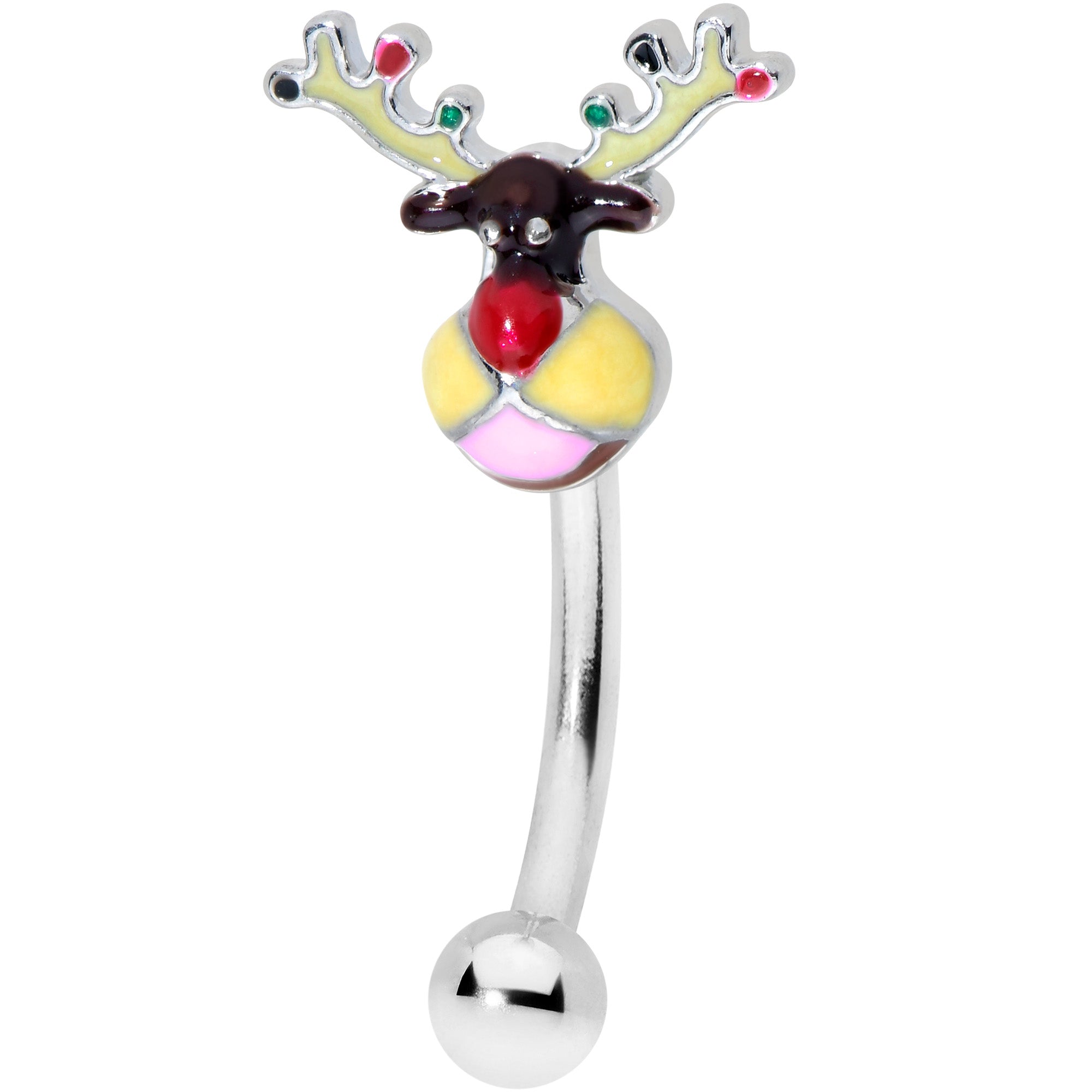 16G 5/16 Colorful Reindeer Christmas Curved Eyebrow Ring