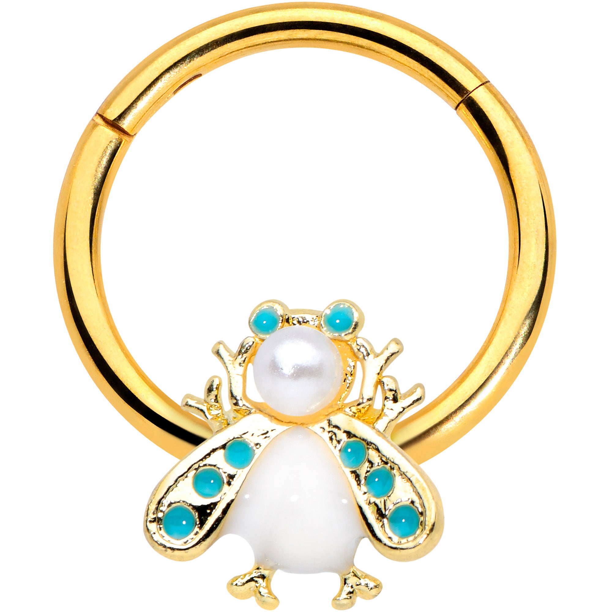 16G 3/8 White Gem Gold Tone Snow Bug Hinged Segment Ring