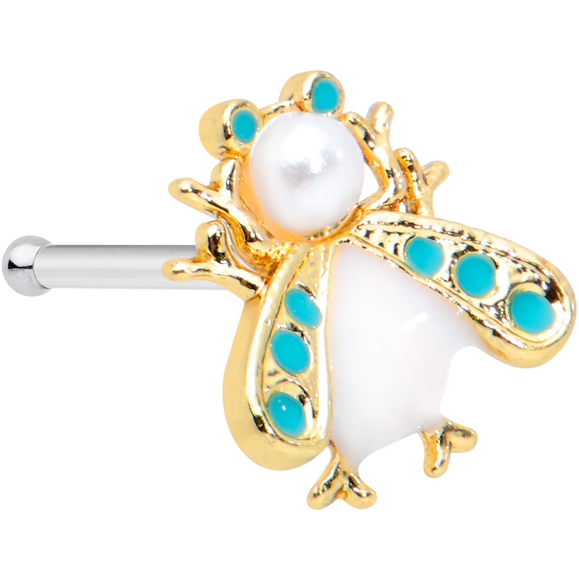 20G 1/4 White Gem Snow Bug Nose Bone