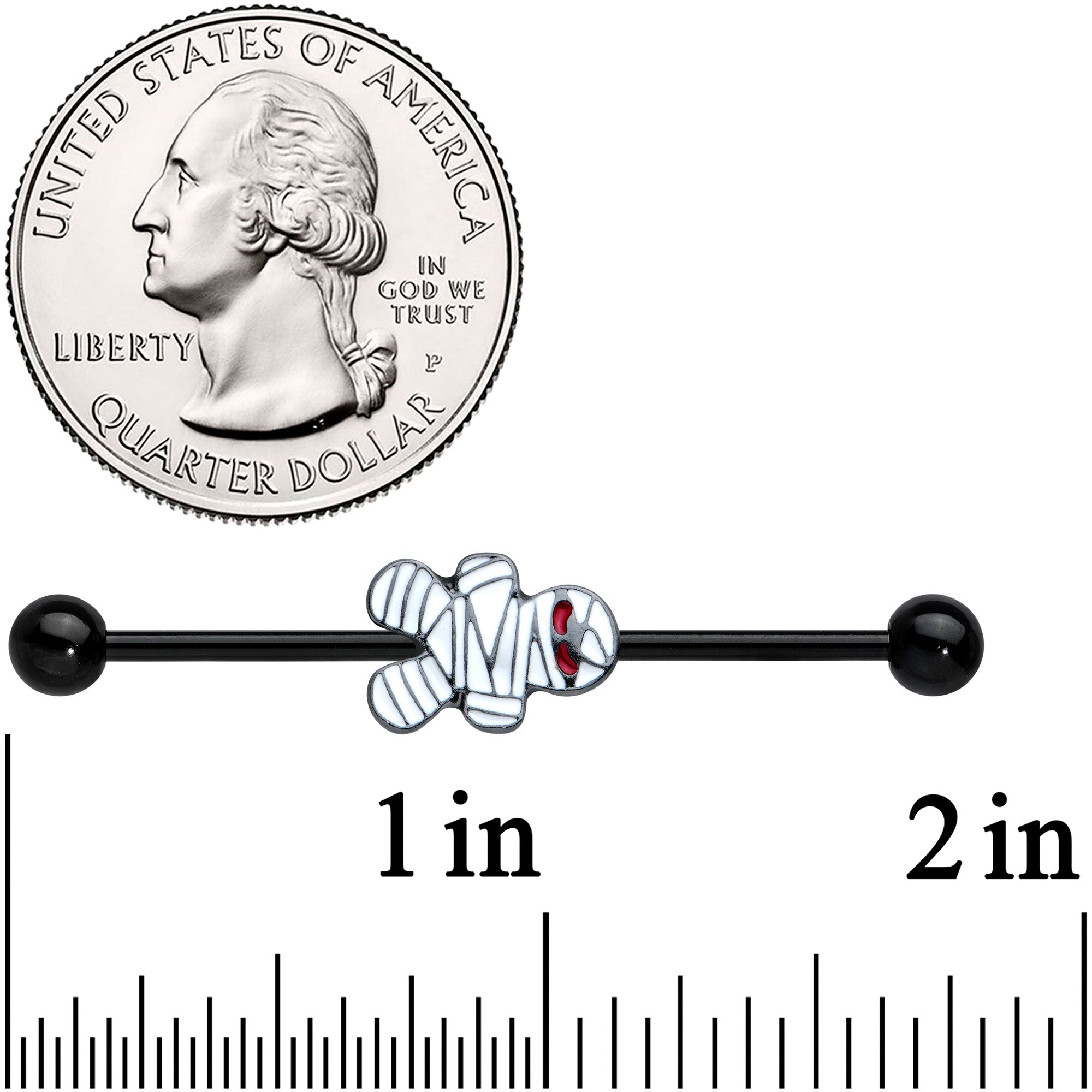 14G Black Red Eyed Mummy Halloween Industrial Barbell 38mm