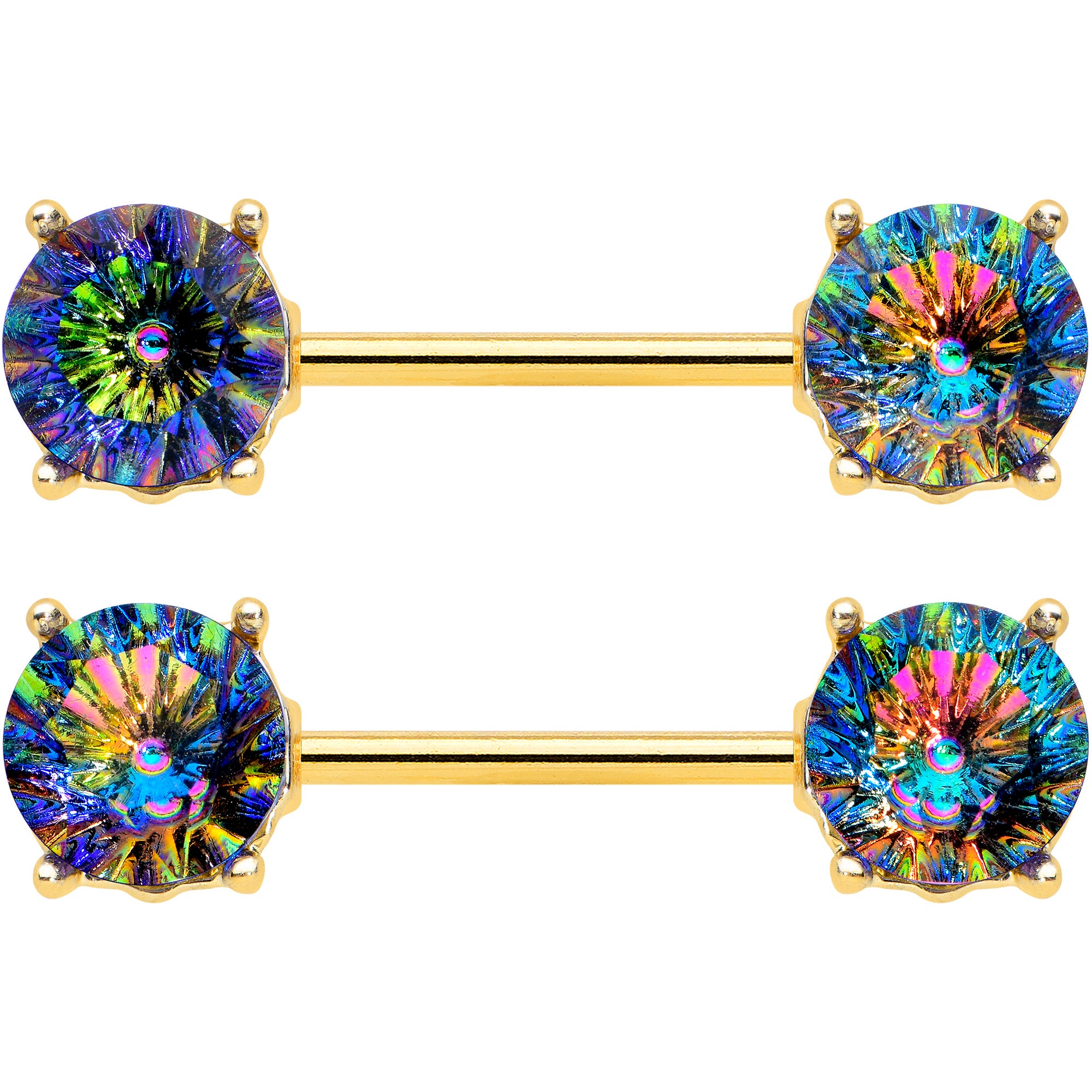 14G 9/16 Vitrail Gem Gold Tone Simply Elegant Nipple Ring Set