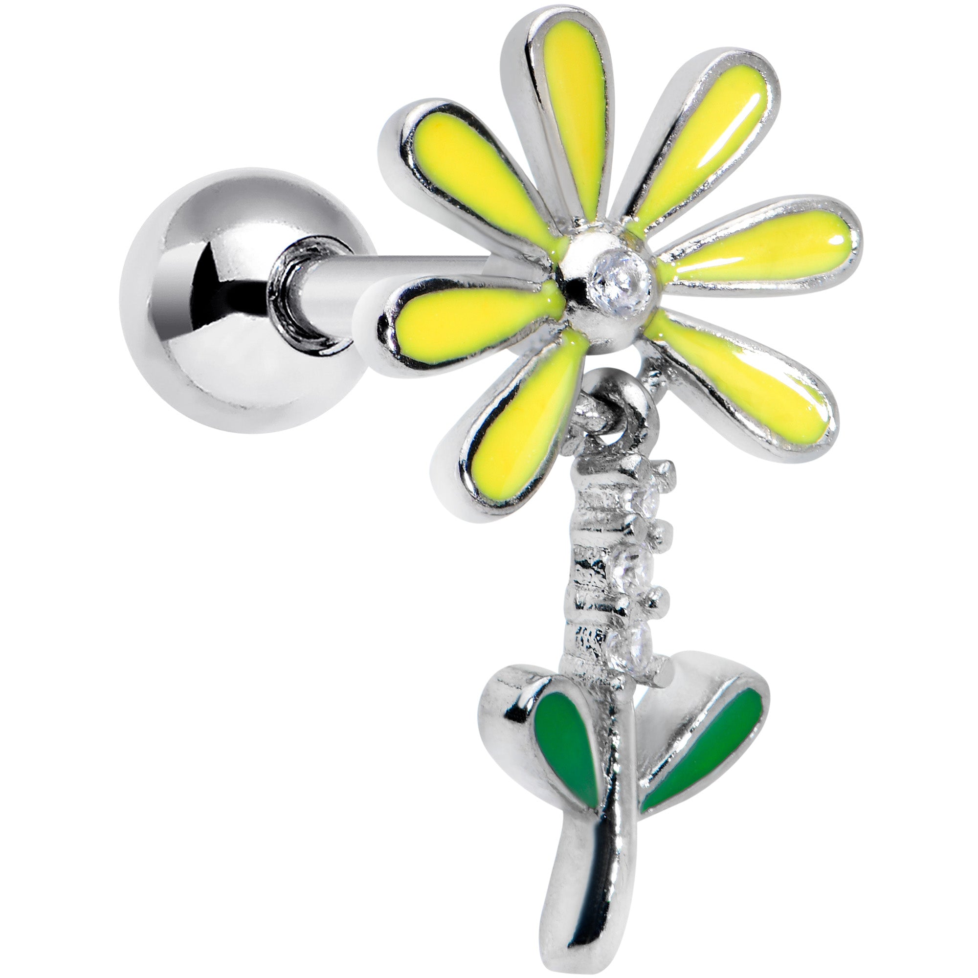 16G 1/4 Clear CZ Gem Whimsy Daisy Flower Dangle Cartilage Tragus