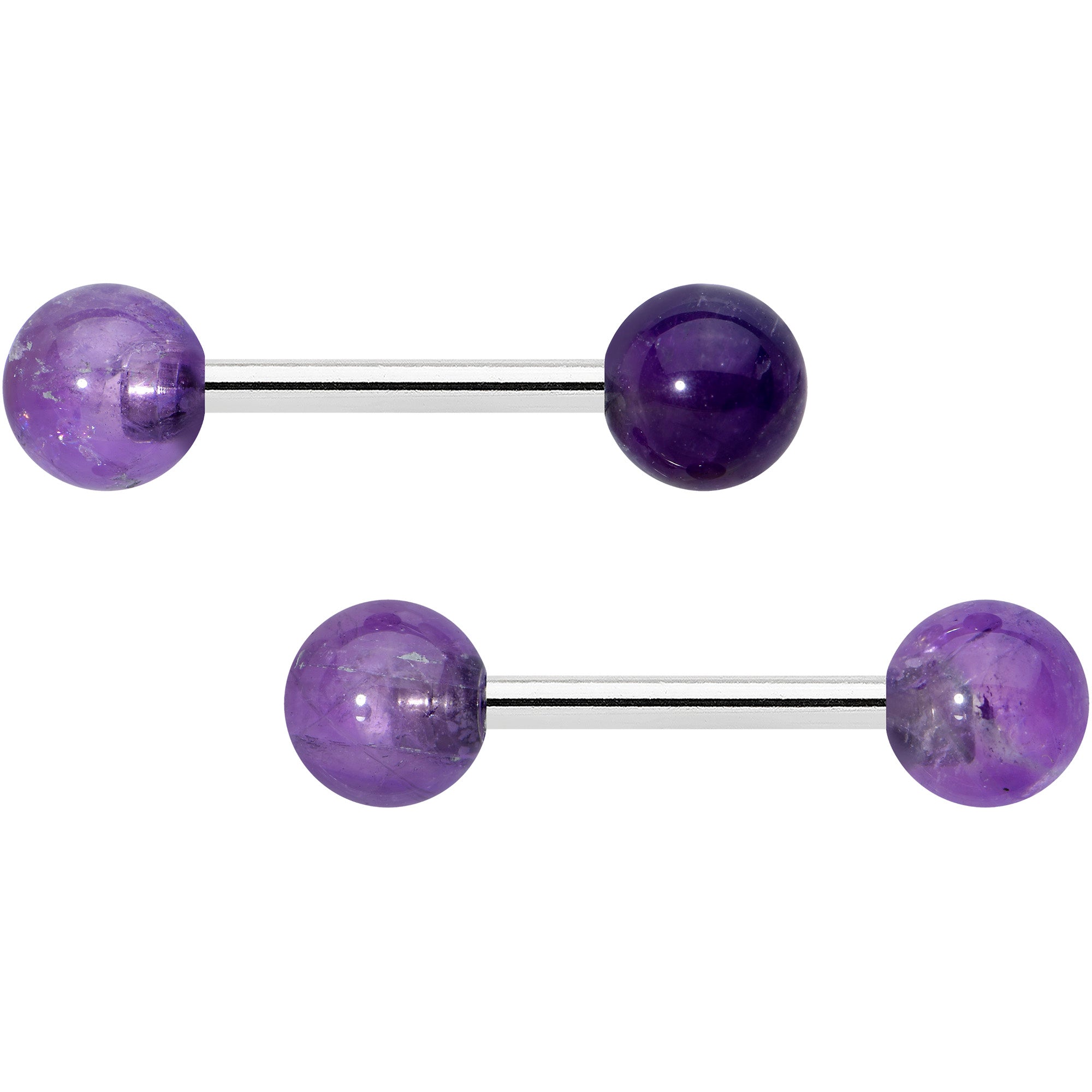 14G 1/2 Elegant Purple Amethyst Barbell Nipple Ring Set