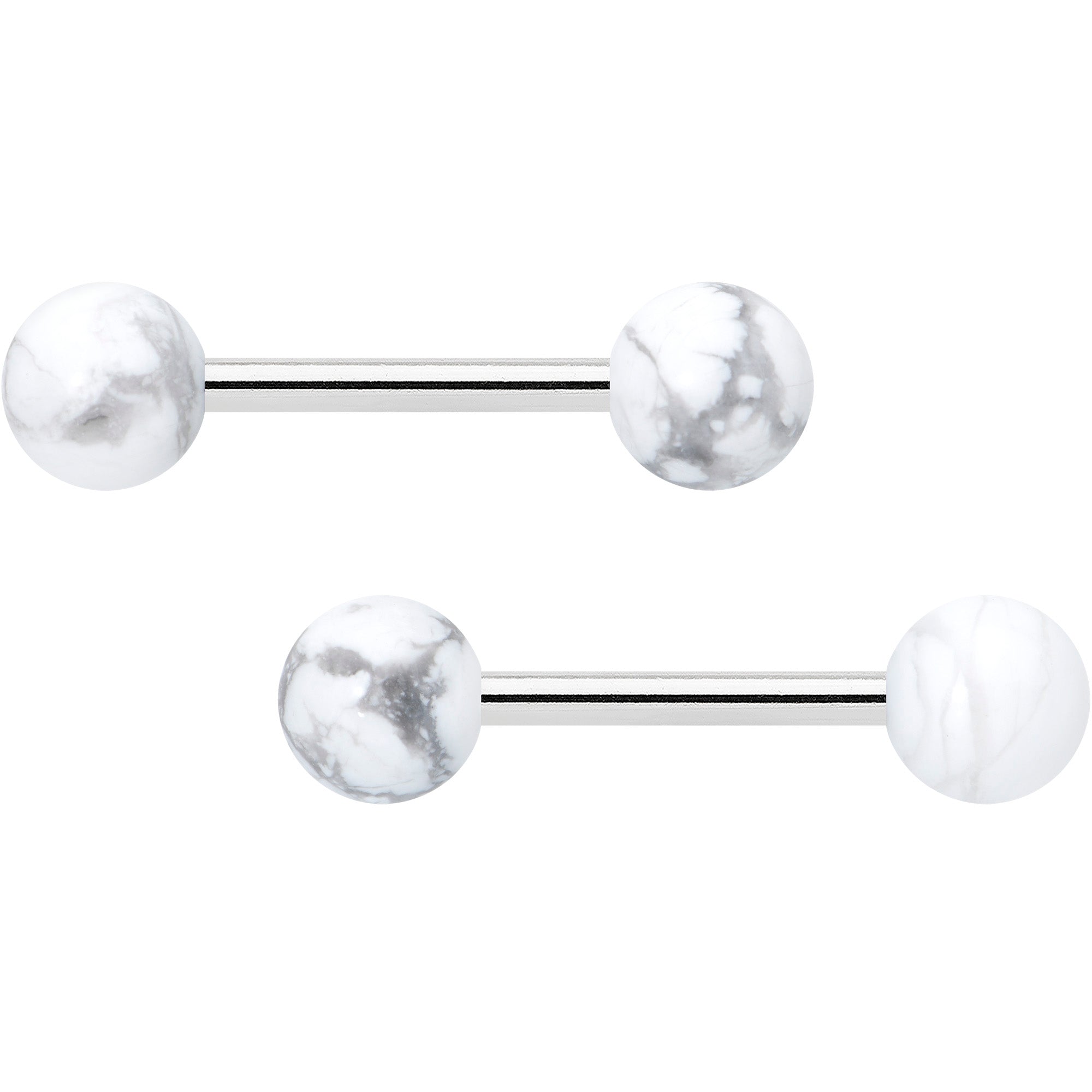 14G 1/2 Elegant White Howlite Barbell Nipple Ring Set