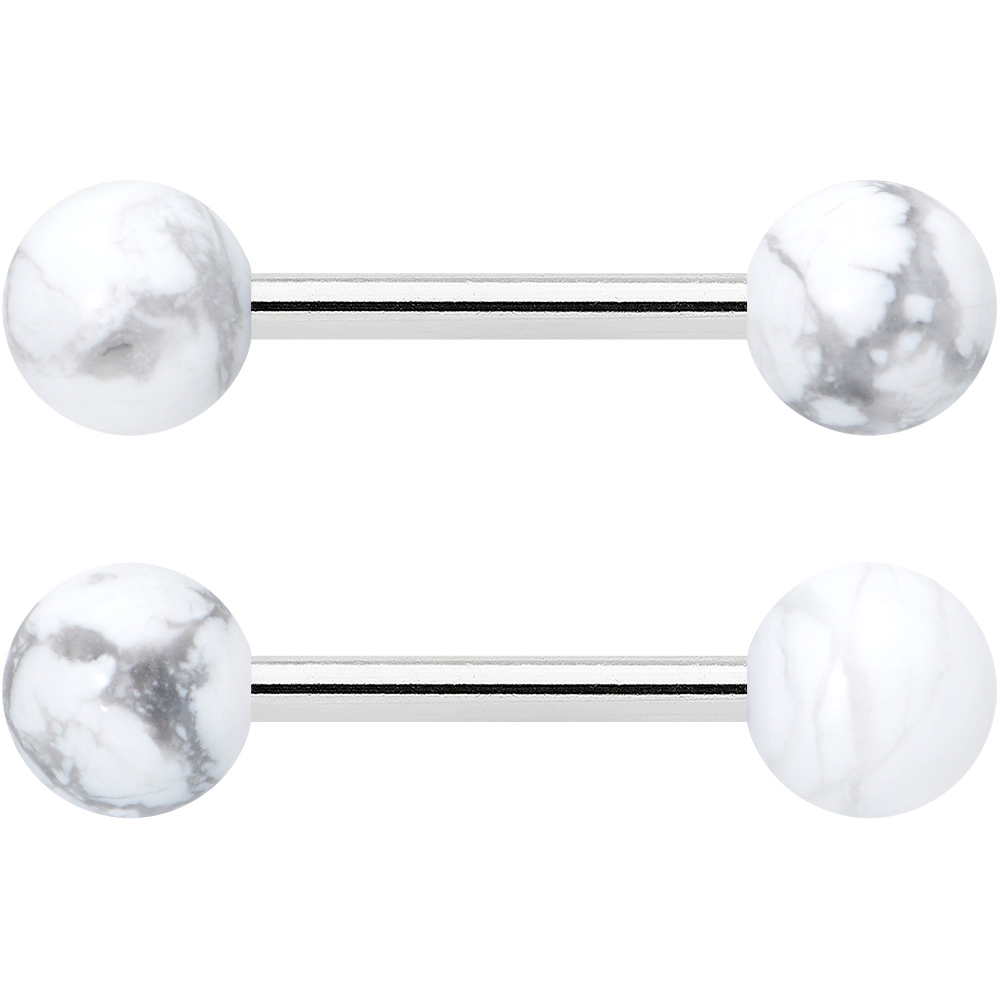14G 1/2 Elegant White Howlite Barbell Nipple Ring Set