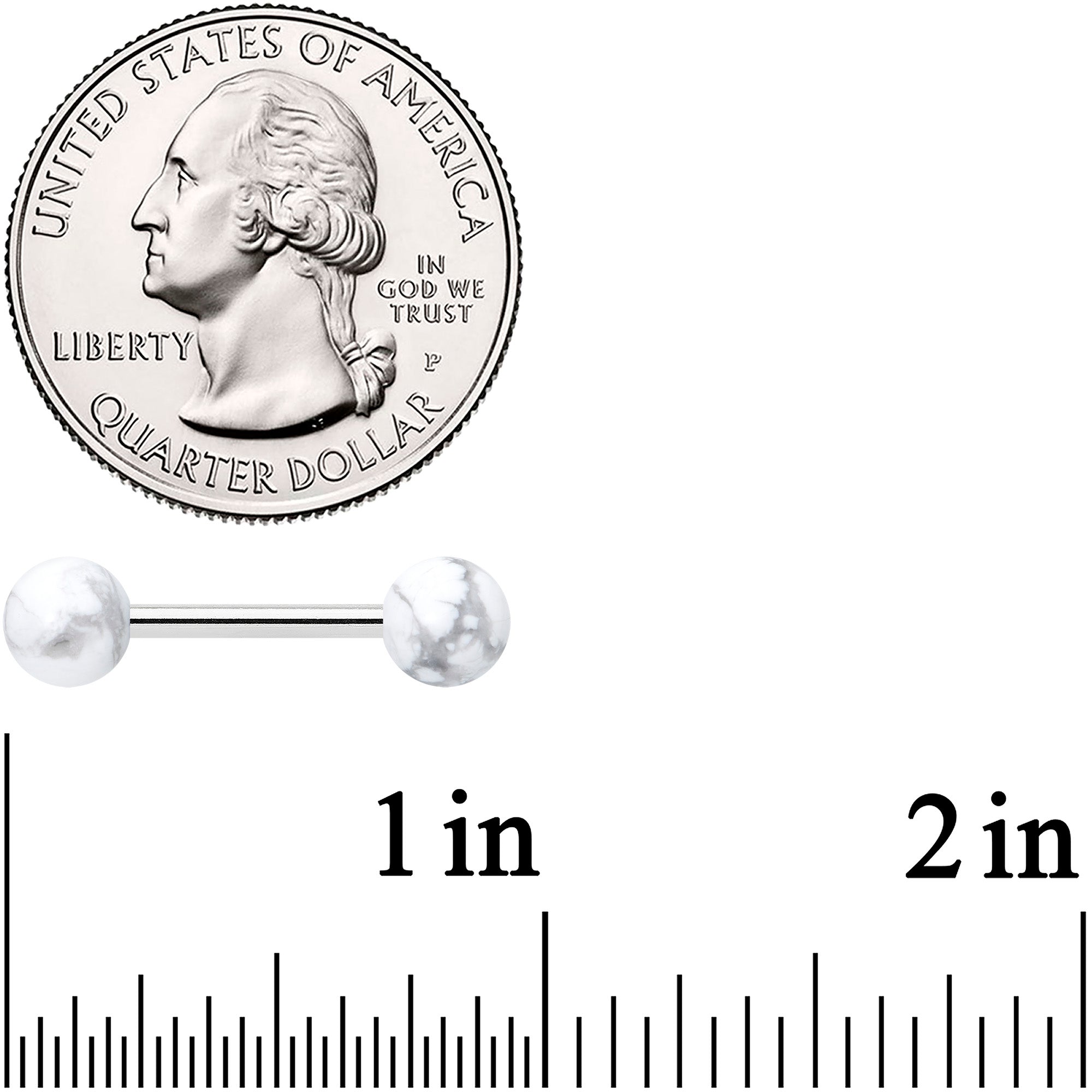 14G 1/2 Elegant White Howlite Barbell Nipple Ring Set