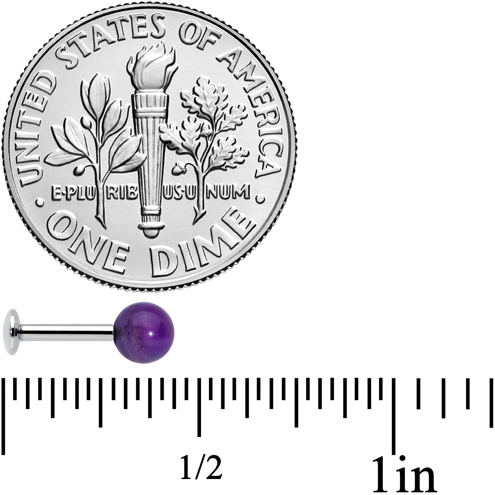 16G 1/4 Elegant Purple Amethyst Internal Threaded Labret Tragus